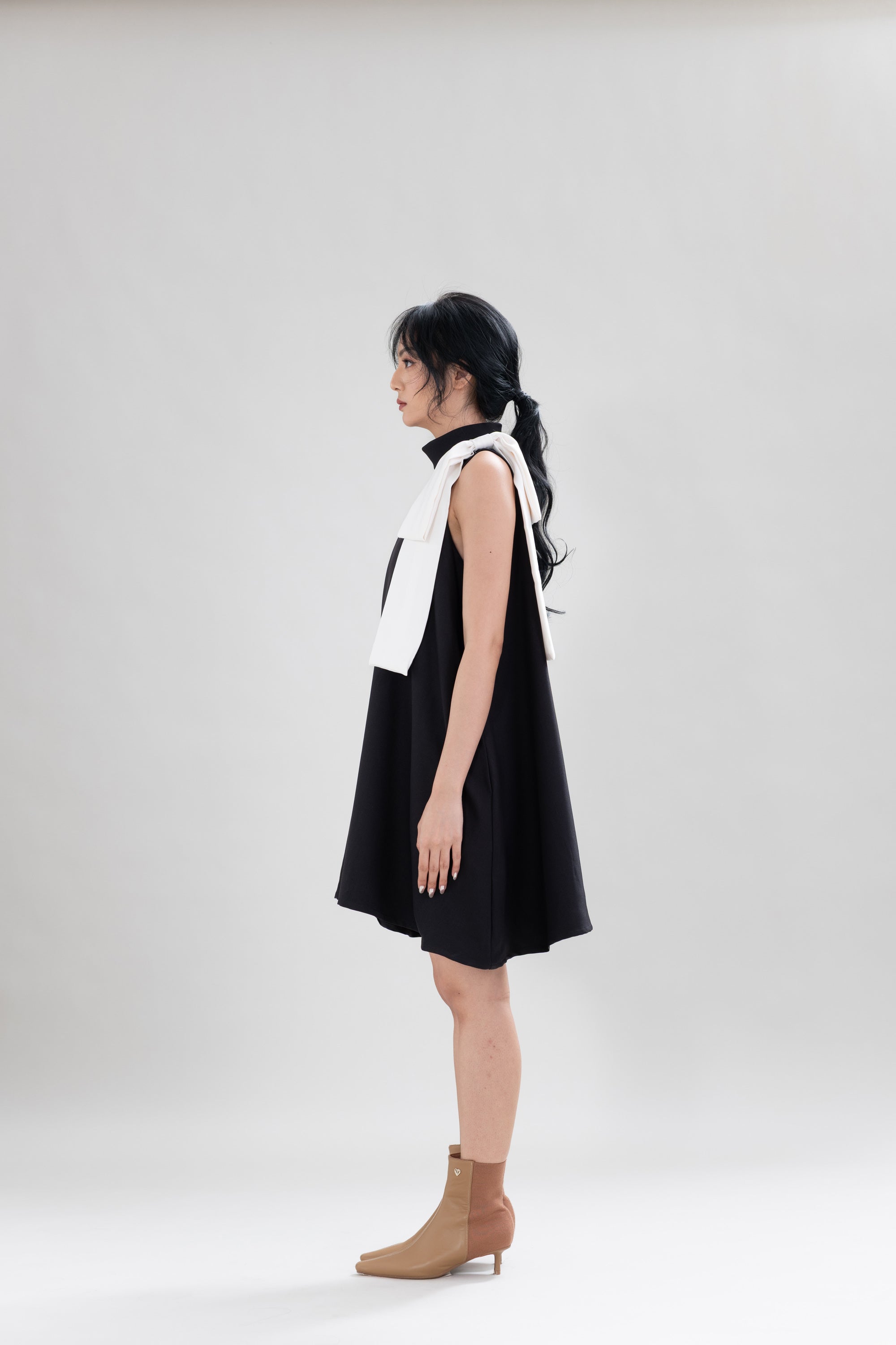 HT Big Bow Mini Dress in Licorice