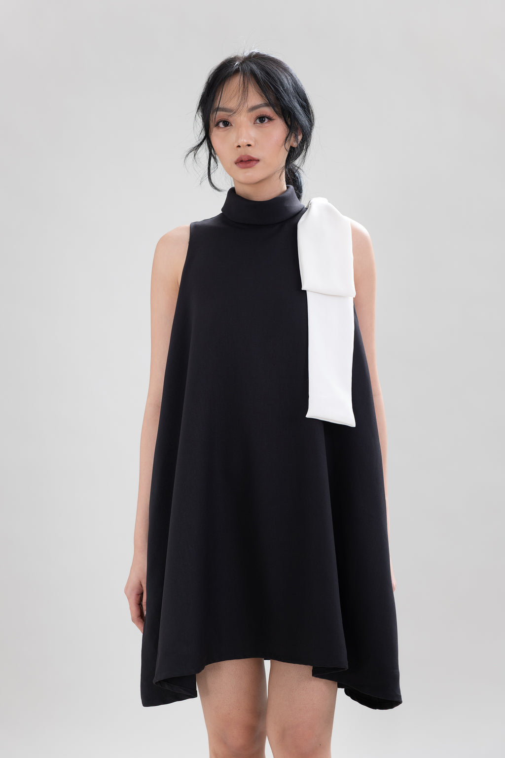 HT Big Bow Mini Dress in Licorice