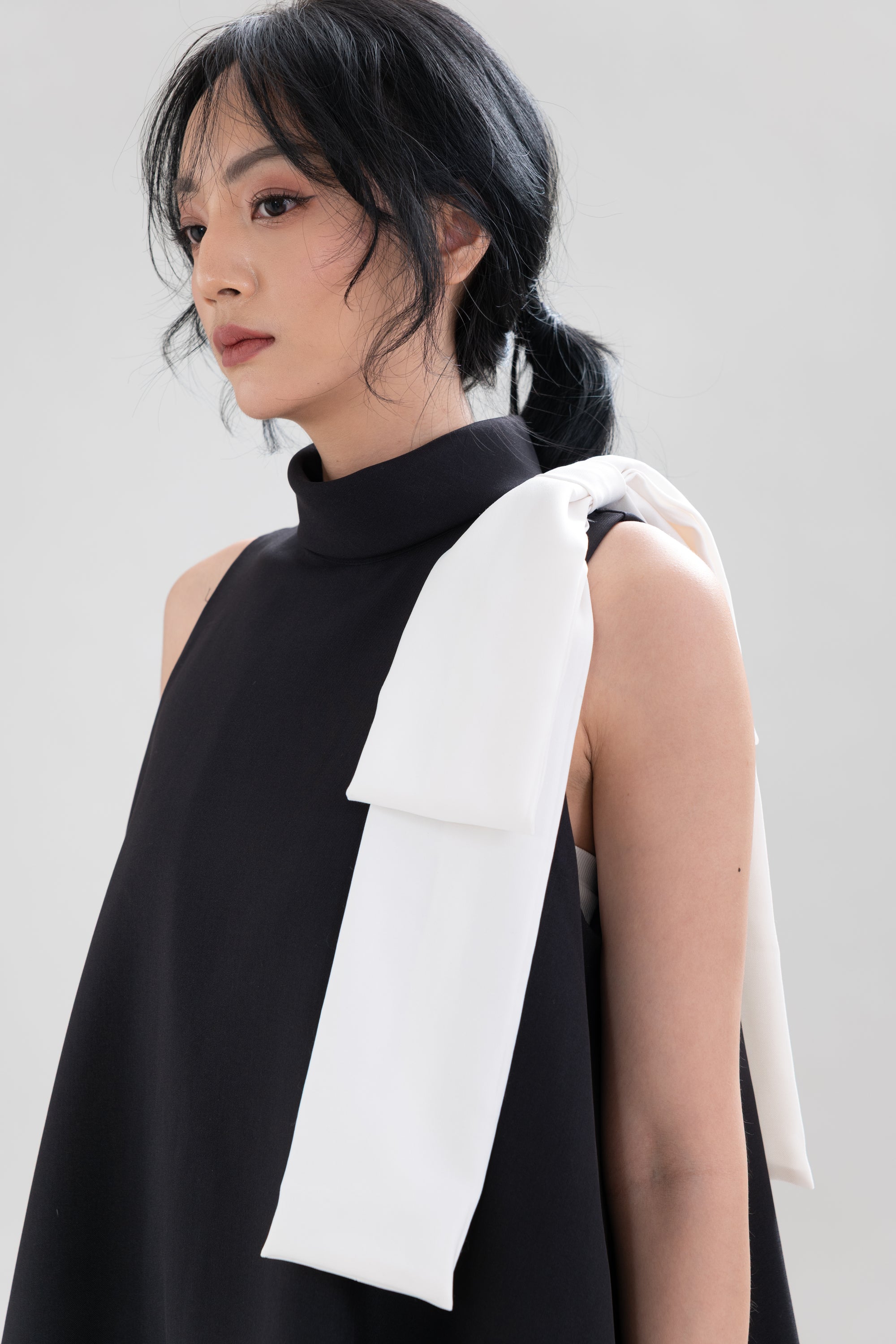 HT Big Bow Mini Dress in Licorice