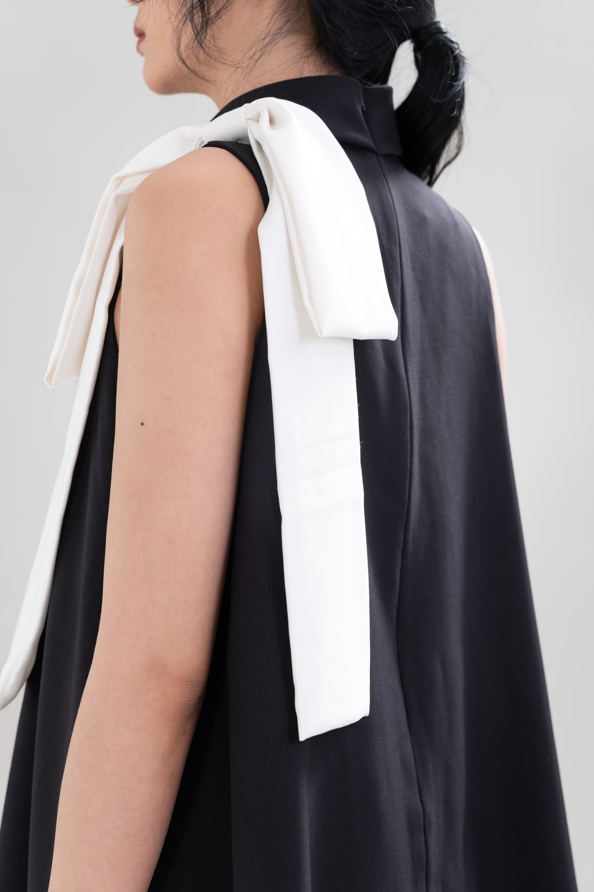 HT Big Bow Mini Dress in Licorice