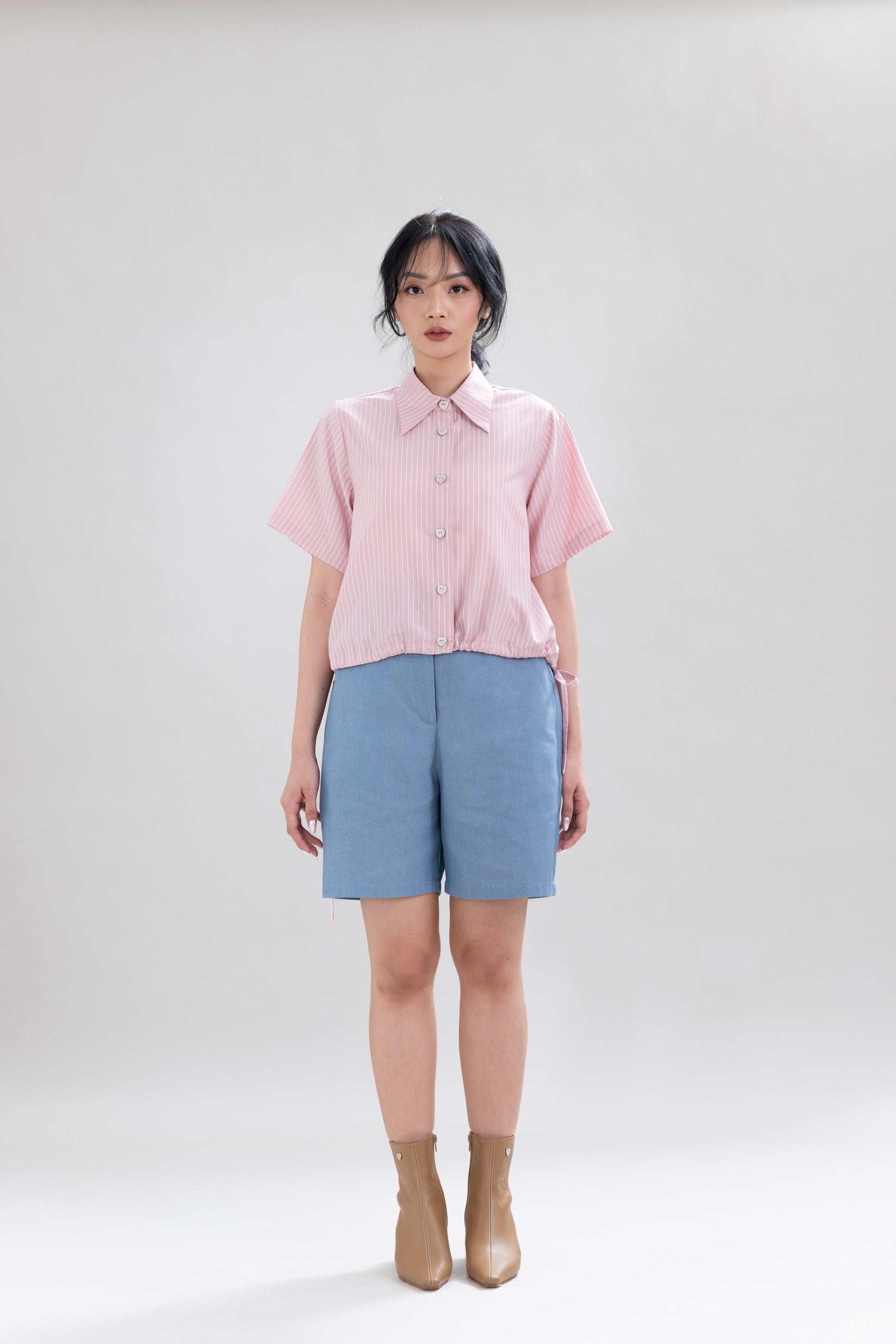 HT Heart Button Stripe Short Sleeve Shirt in Hey Baby