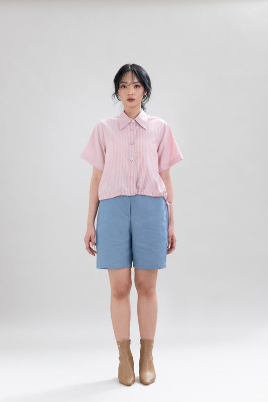 HT Heart Button Stripe Short Sleeve Shirt in Hey Baby