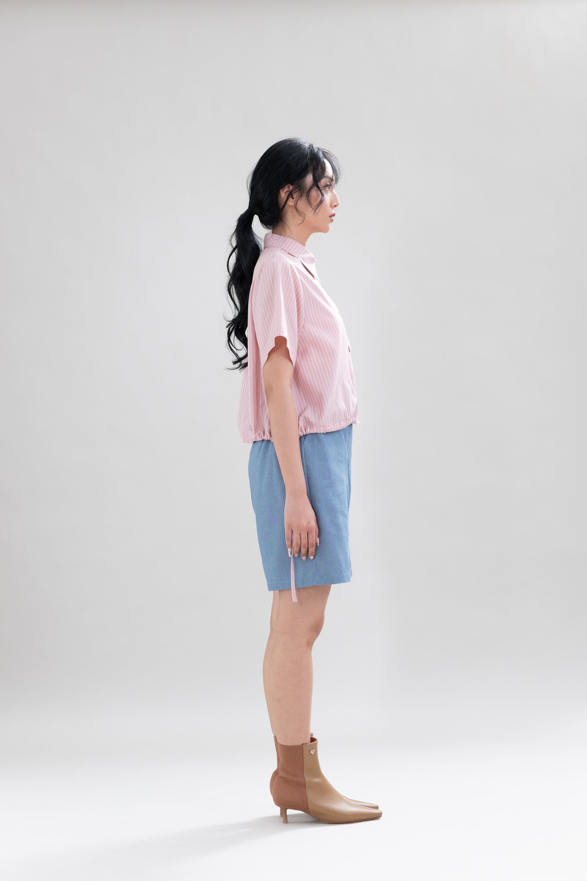 HT Heart Button Stripe Short Sleeve Shirt in Hey Baby