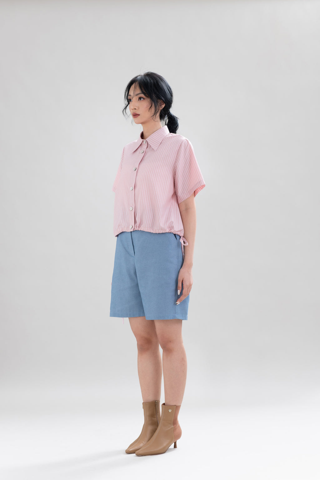 HT Heart Button Stripe Short Sleeve Shirt in Hey Baby