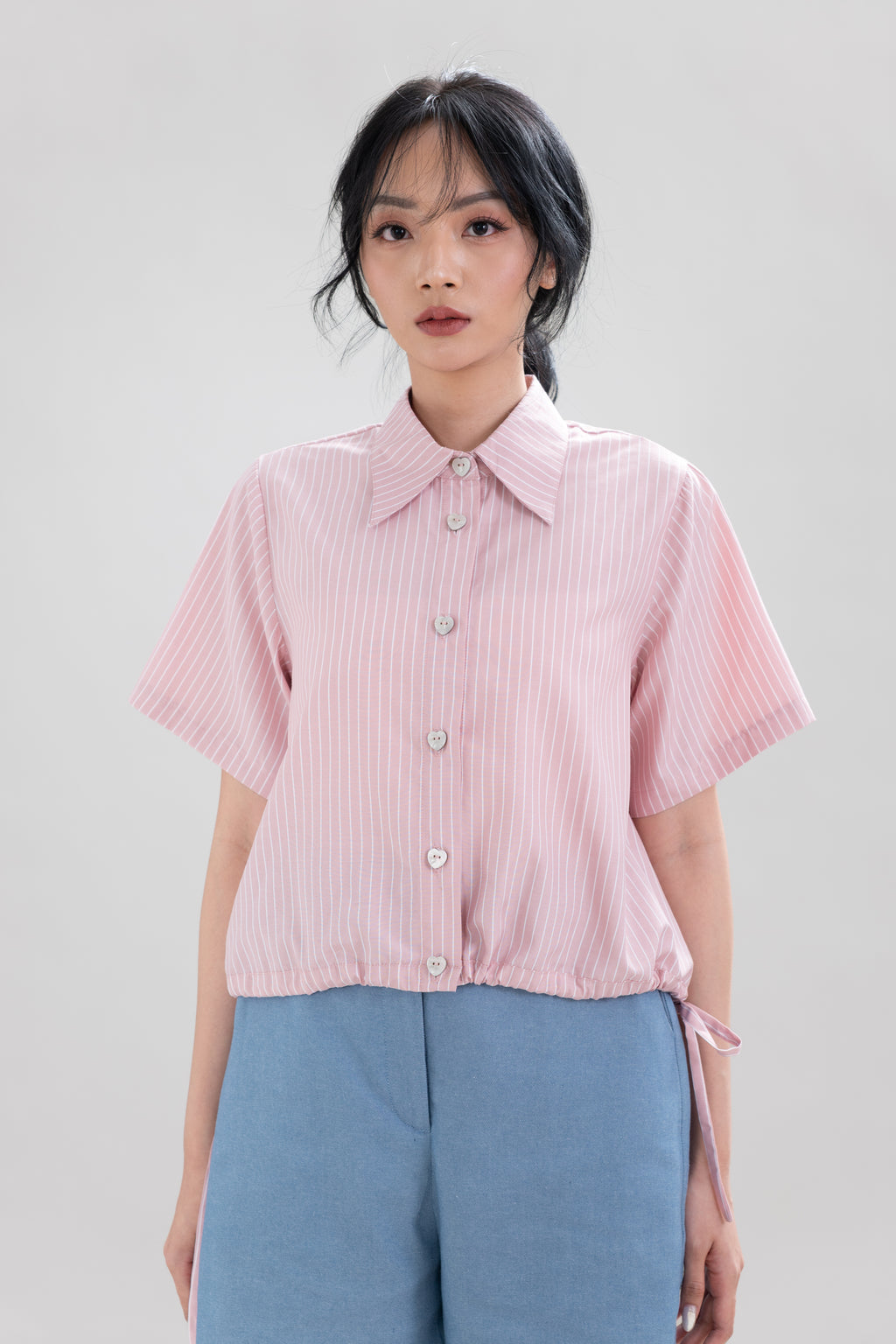 HT Heart Button Stripe Short Sleeve Shirt in Hey Baby