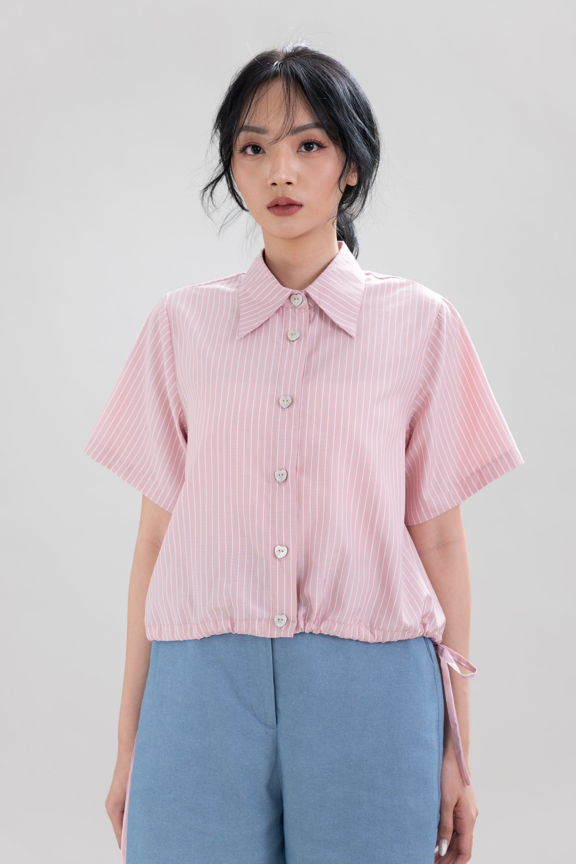 HT Heart Button Stripe Short Sleeve Shirt in Hey Baby