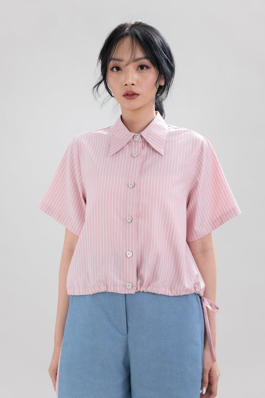 HT Heart Button Stripe Short Sleeve Shirt in Hey Baby