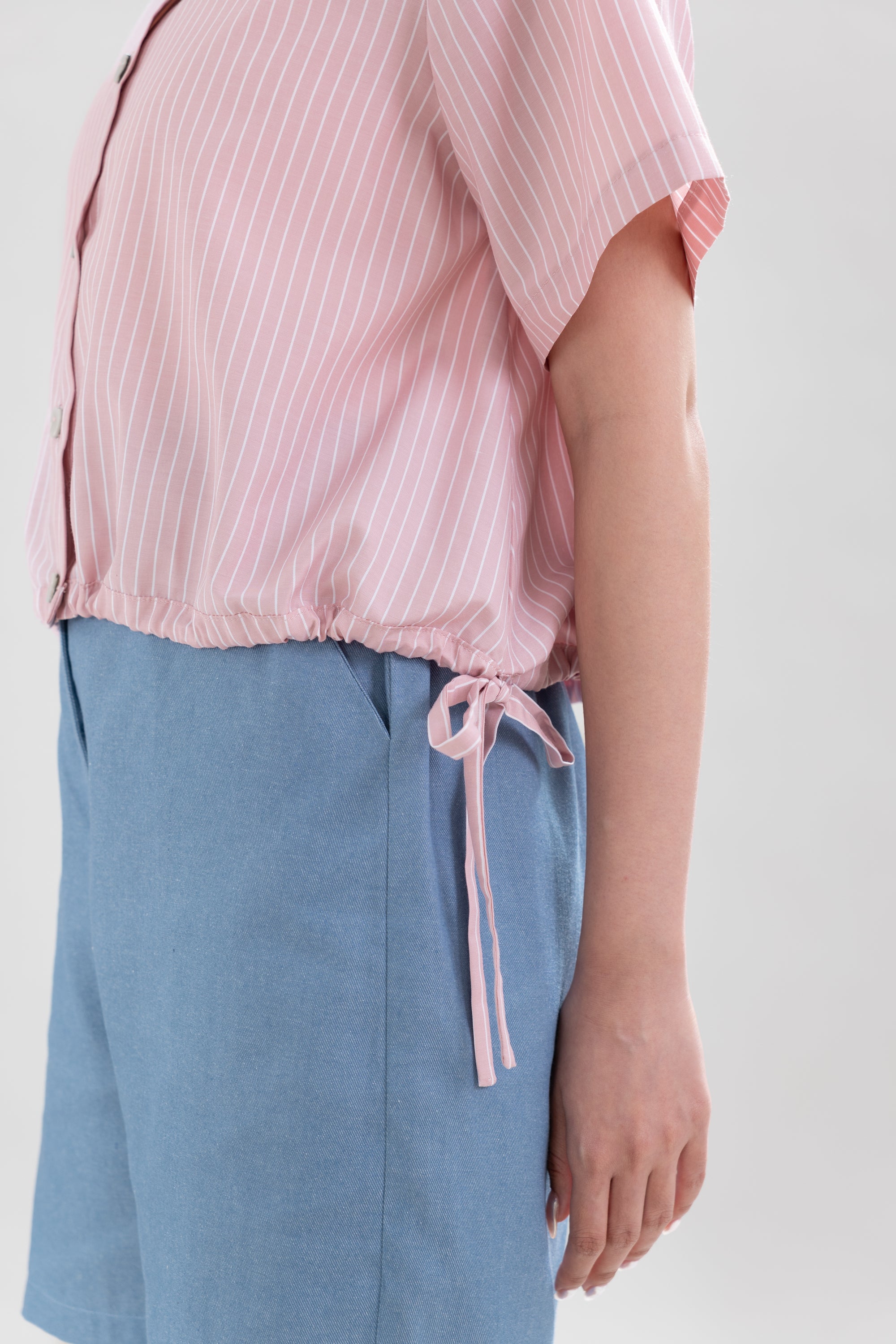 HT Heart Button Stripe Short Sleeve Shirt in Hey Baby