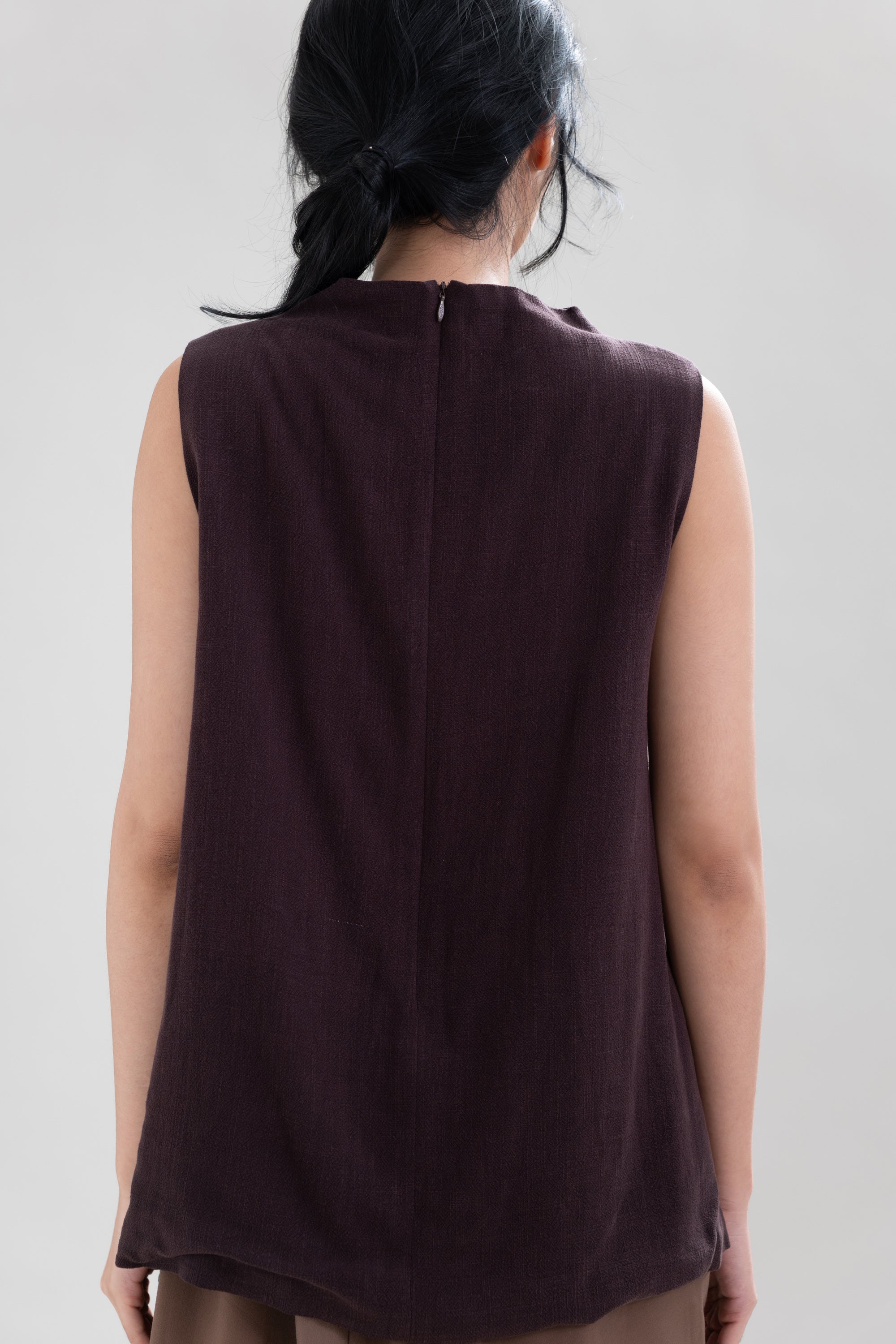 HT Drape Sleeveless Top in Dark Brown