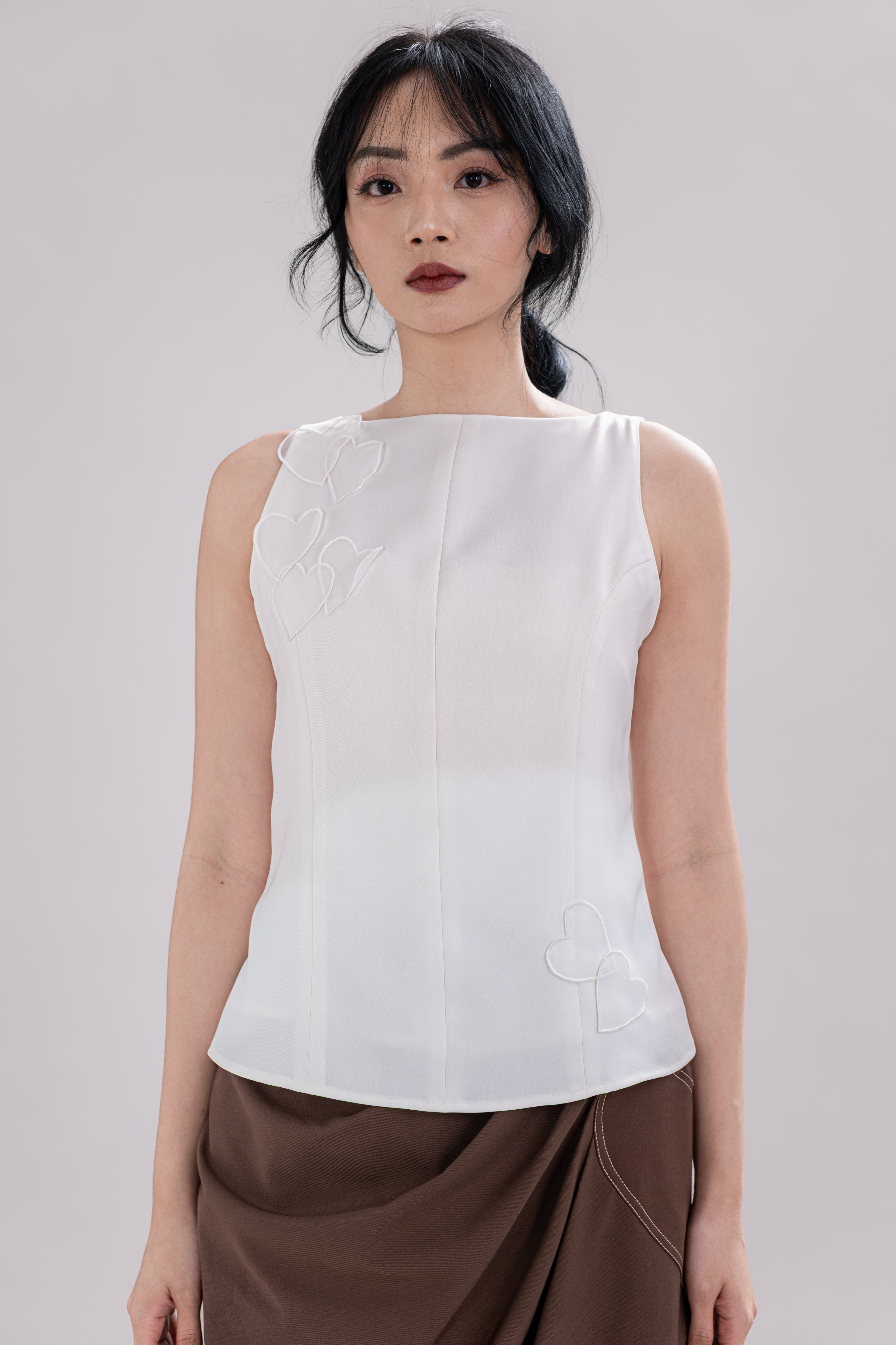 HT Hearts Sleeveless Top in Buttermilk