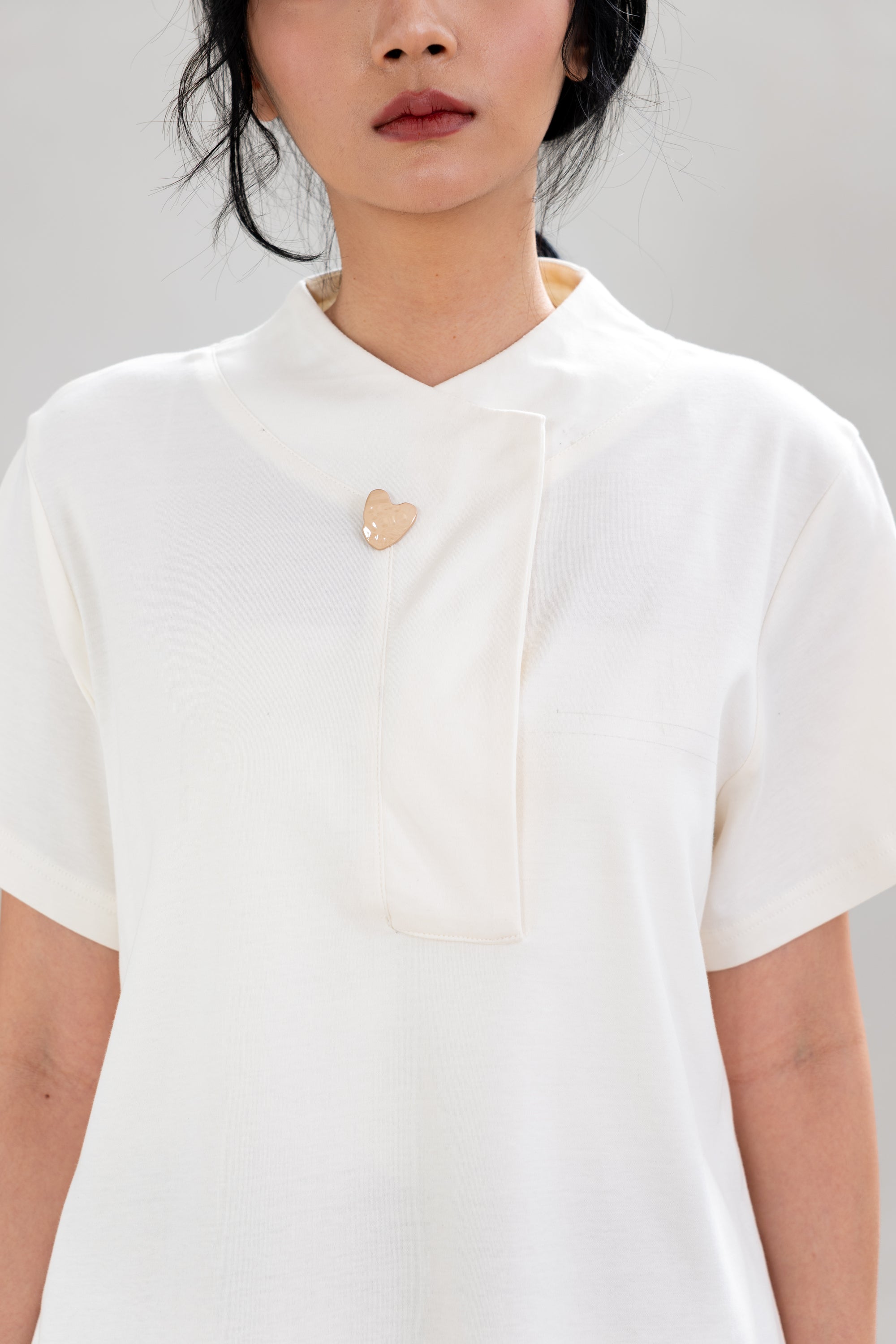 HT Big Heart Button Top in Buttermilk