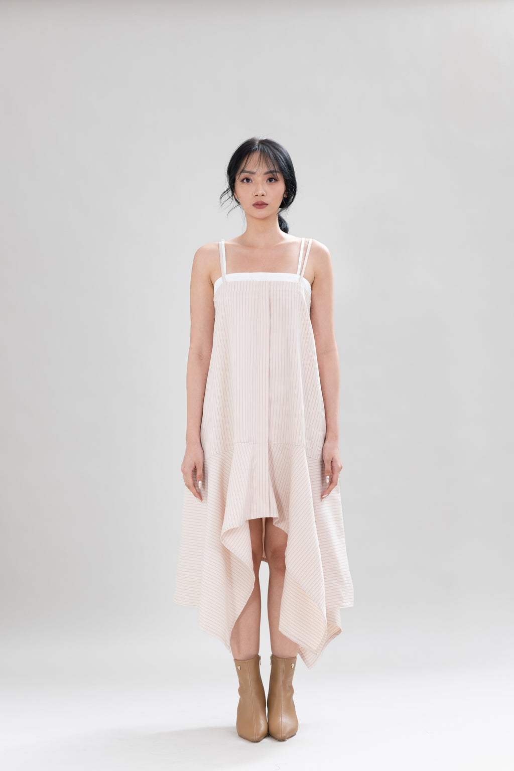 HT Asymmetric Stripe Dress in Oat