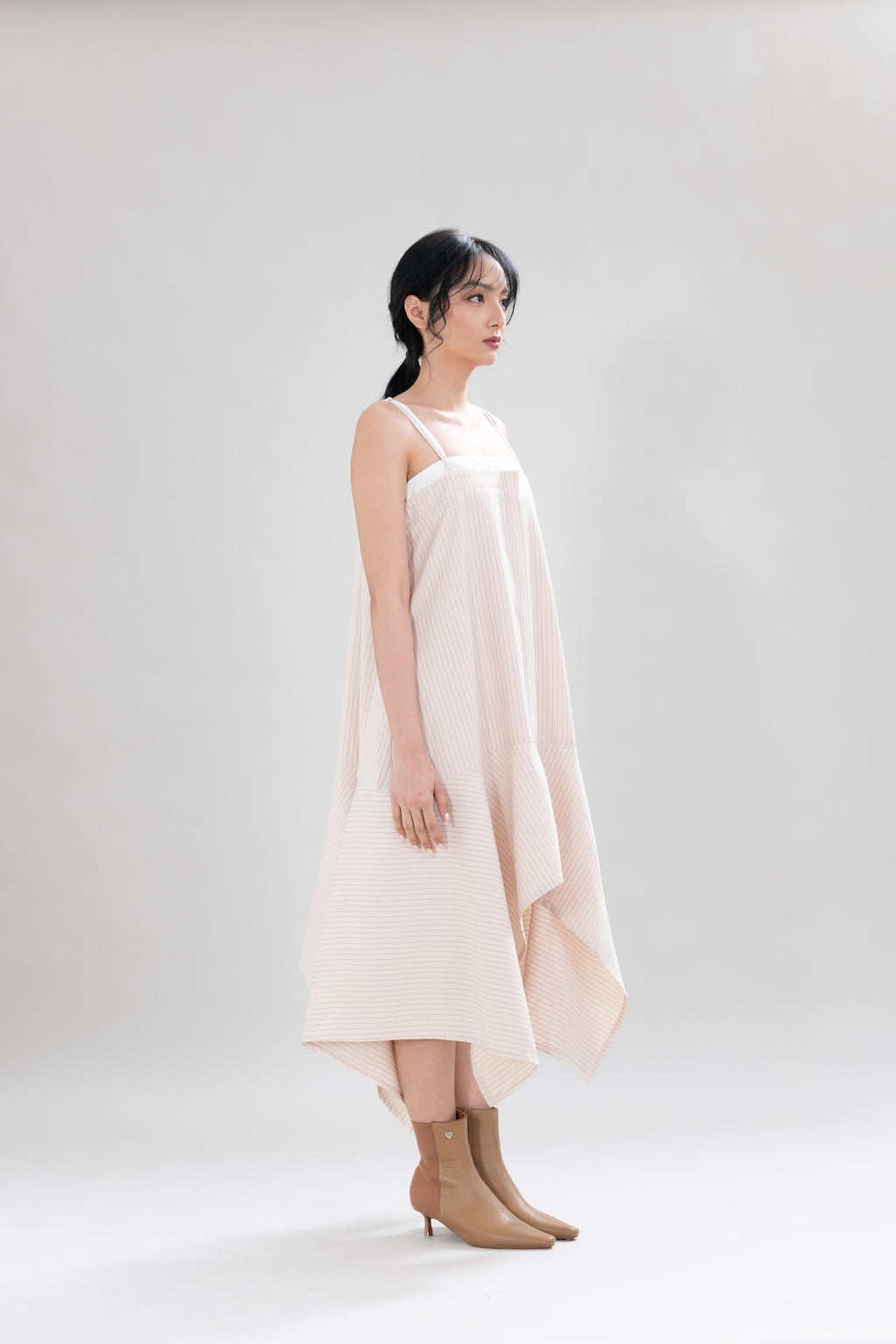 HT Asymmetric Stripe Dress in Oat