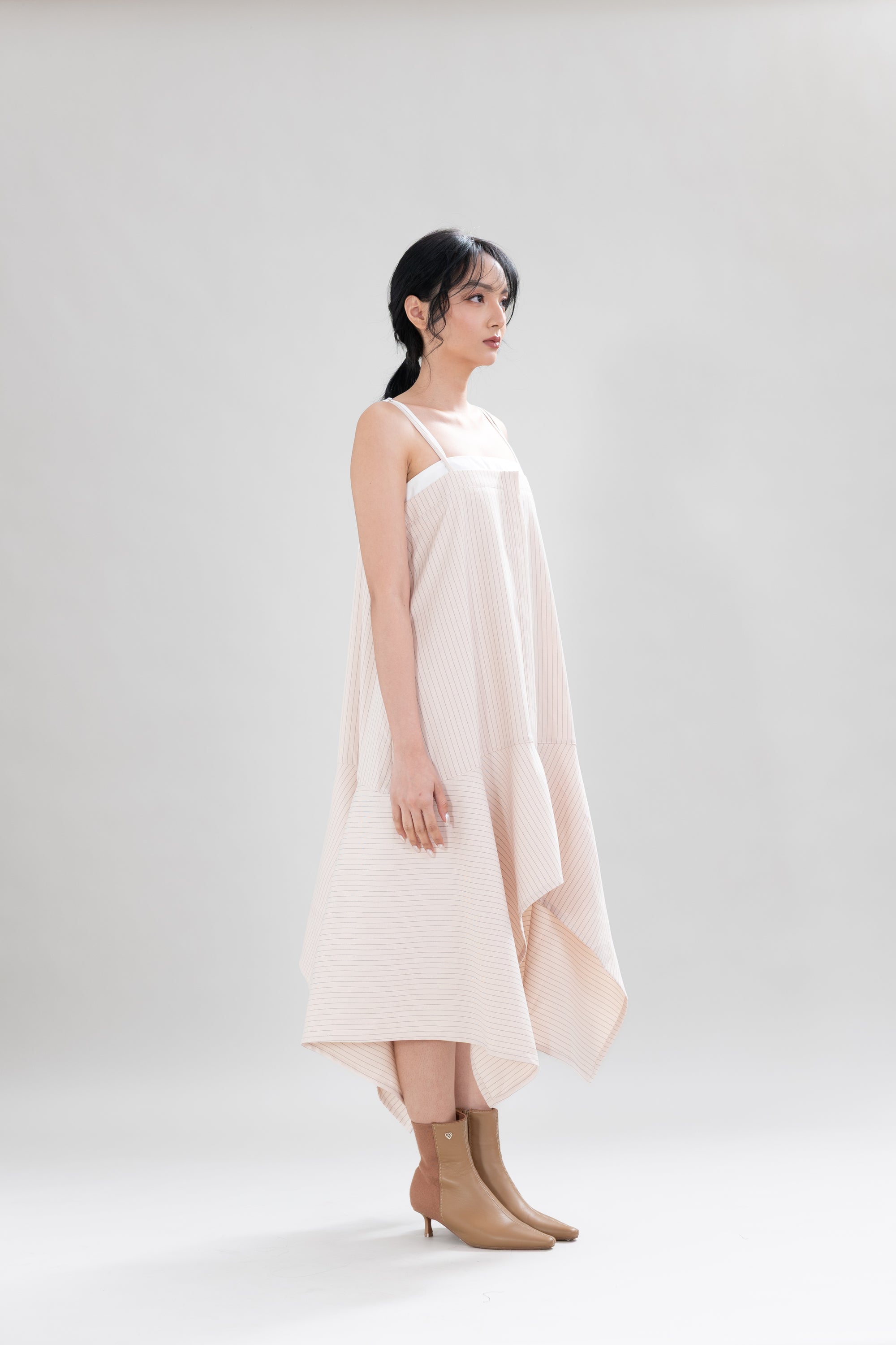 HT Asymmetric Stripe Dress in Oat