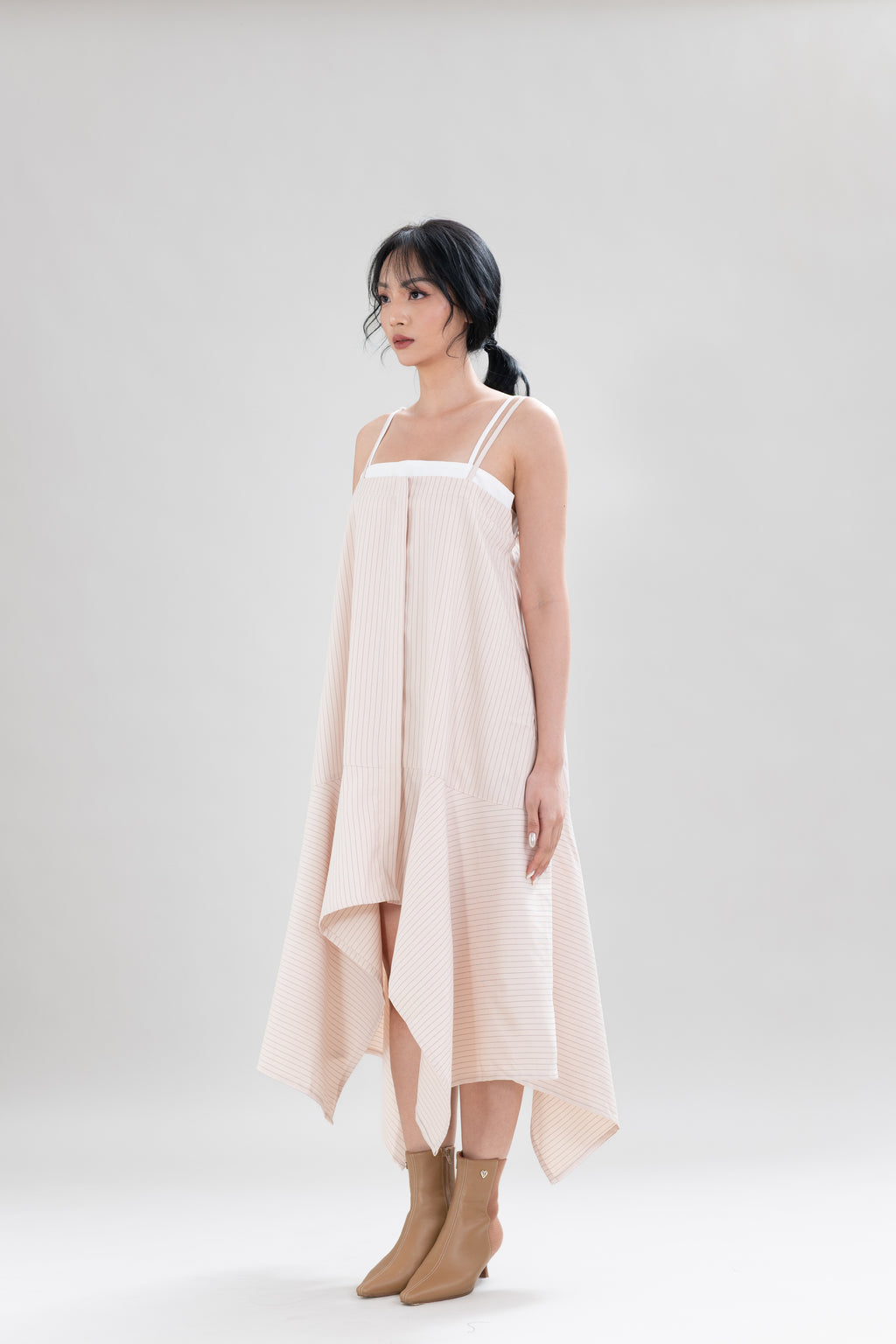 HT Asymmetric Stripe Dress in Oat