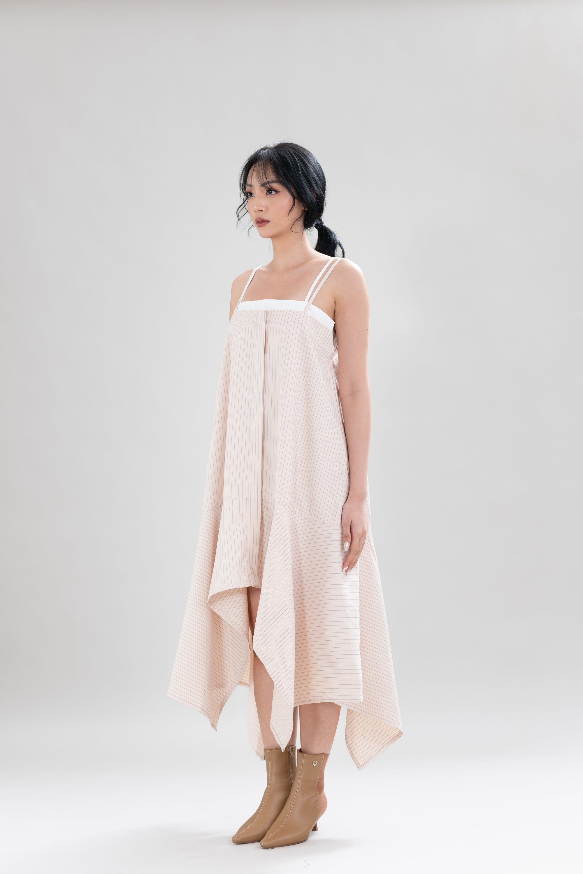 HT Asymmetric Stripe Dress in Oat