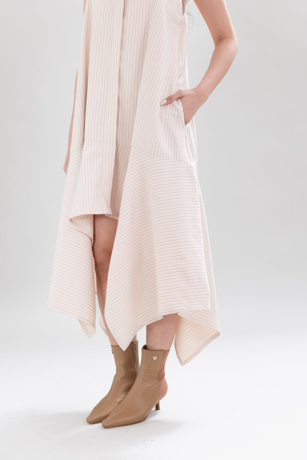 HT Asymmetric Stripe Dress in Oat