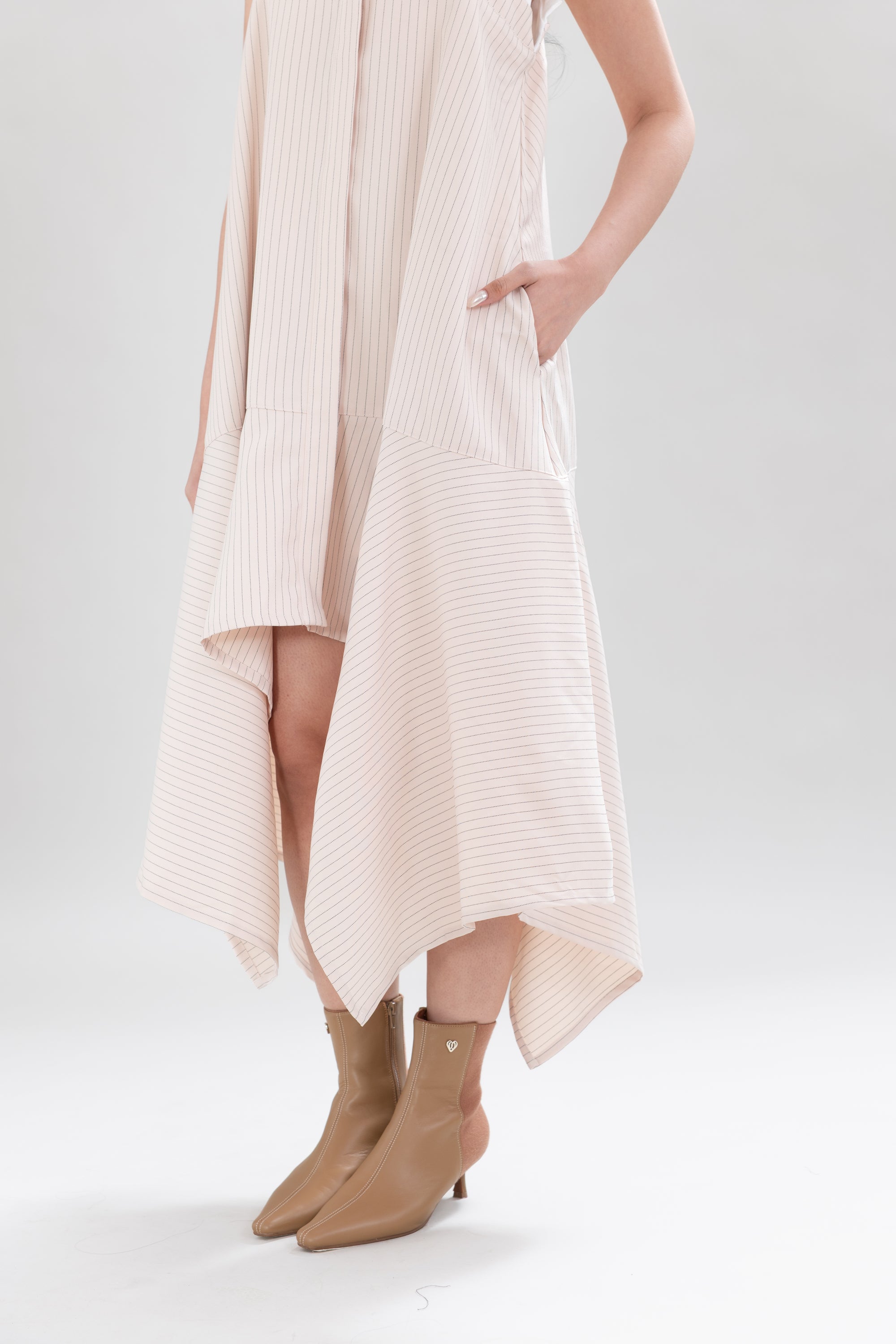 HT Asymmetric Stripe Dress in Oat