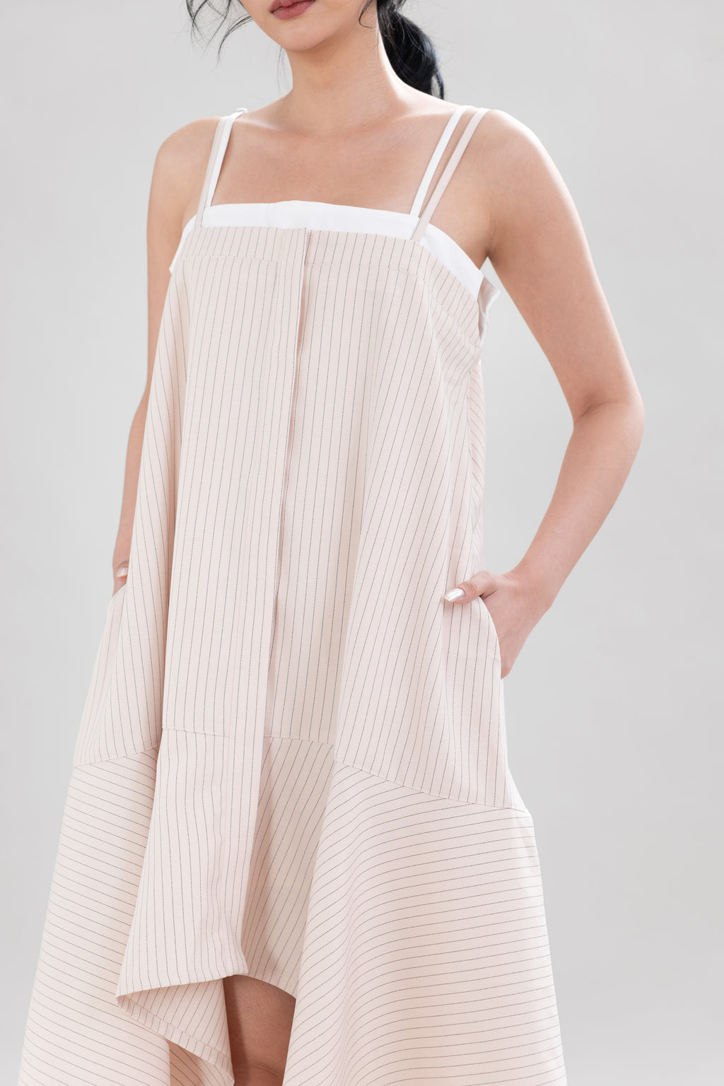 HT Asymmetric Stripe Dress in Oat
