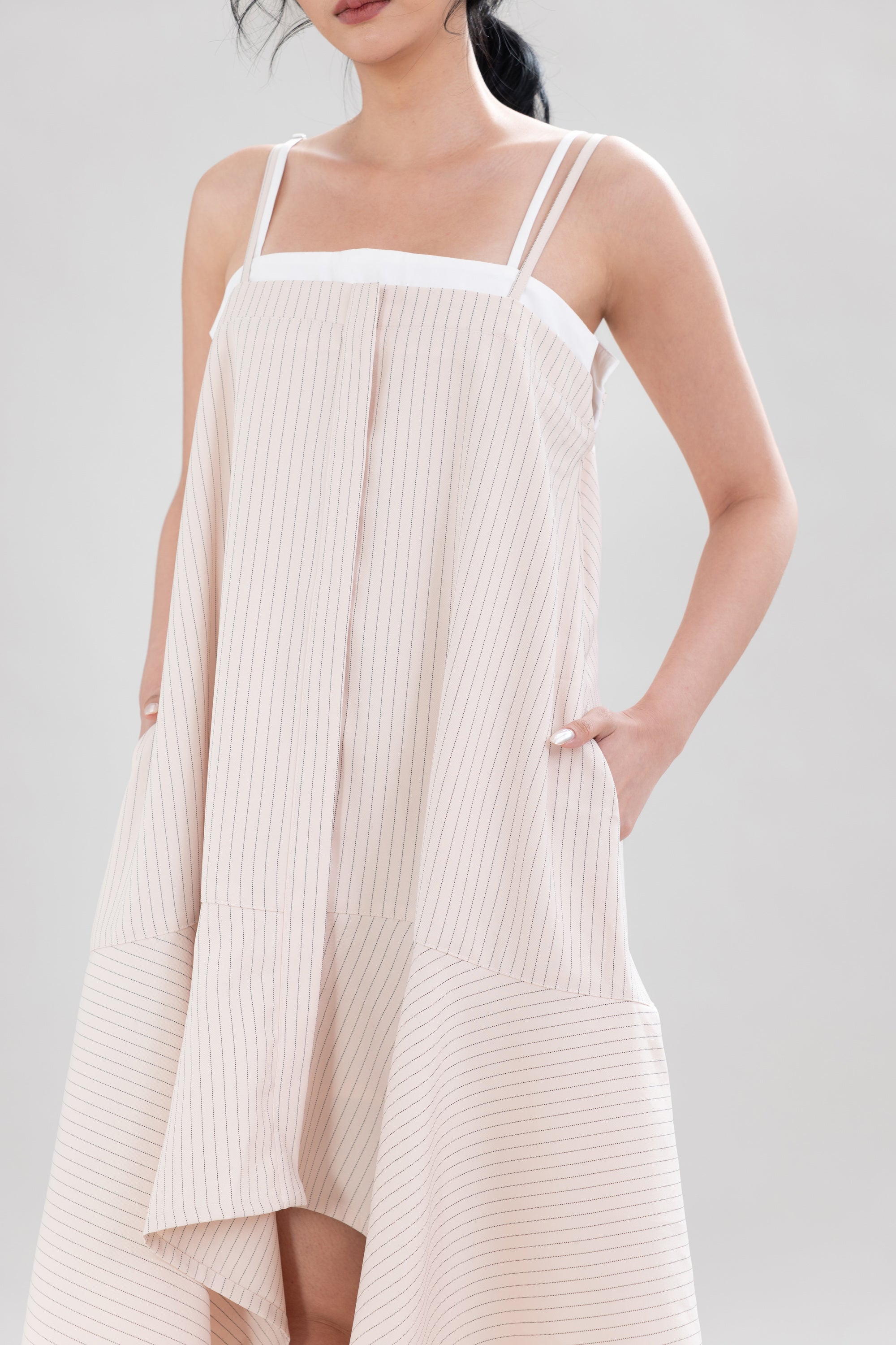 HT Asymmetric Stripe Dress in Oat