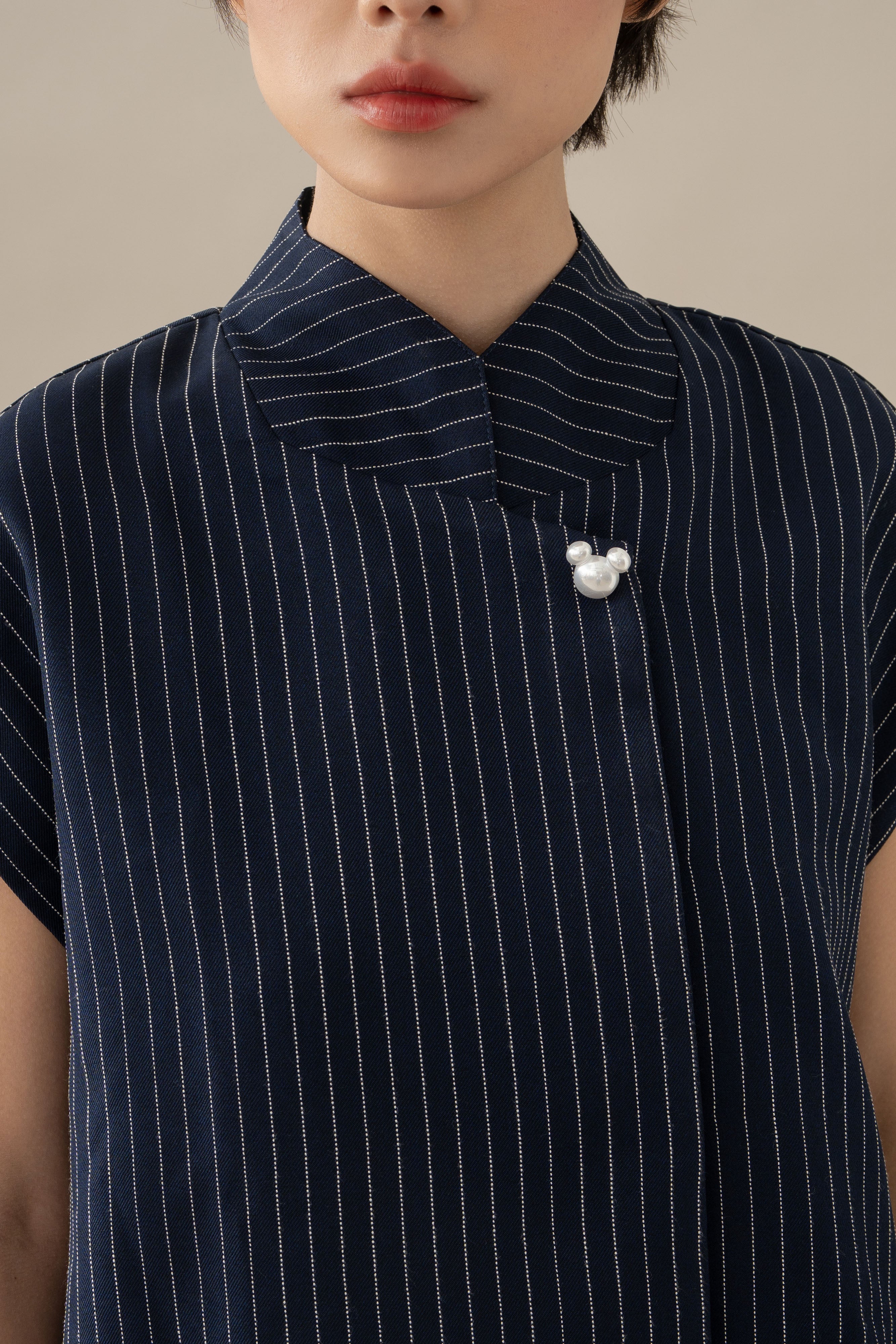 MM Button Stripe Top in Navy