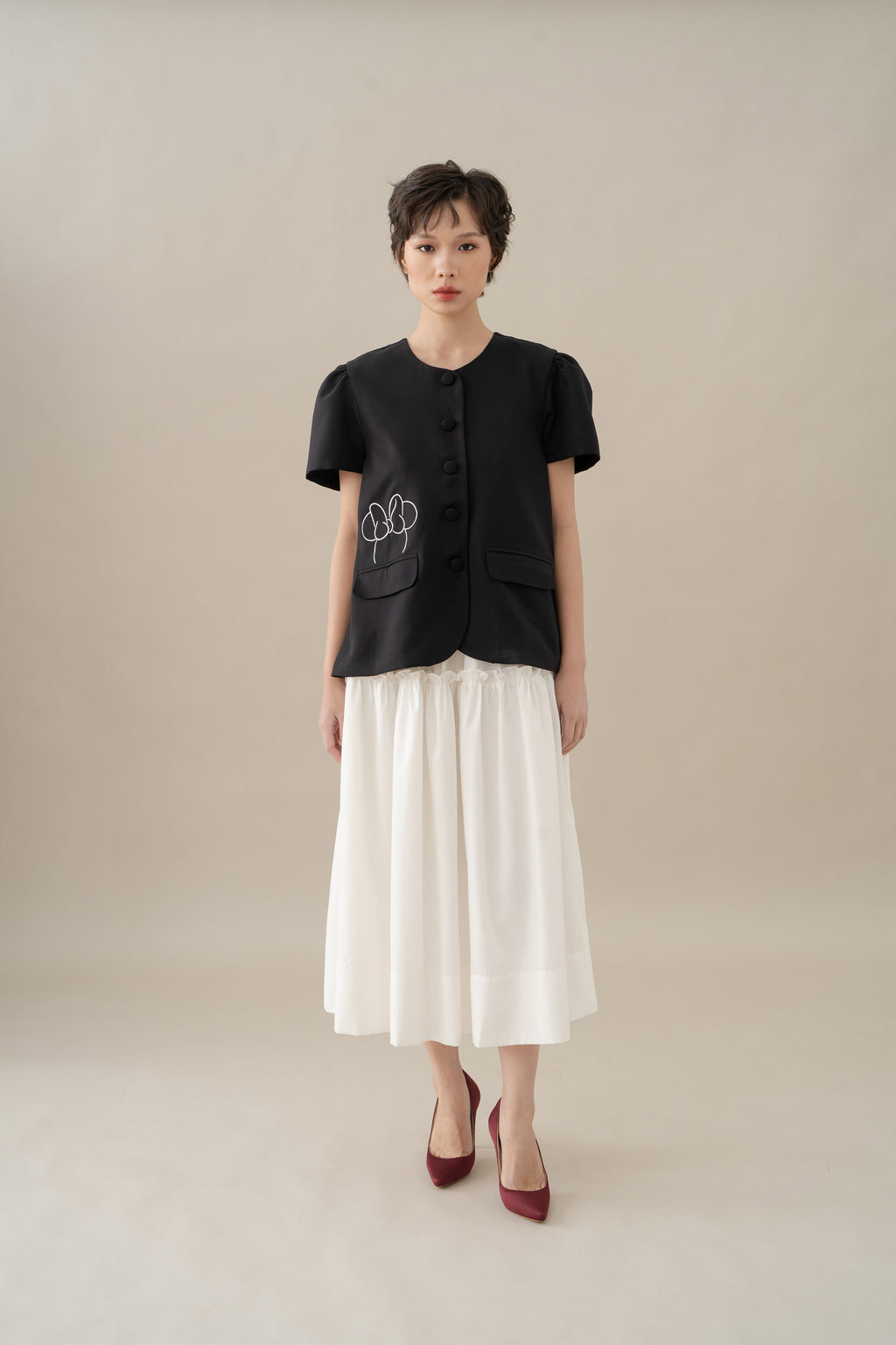 MM Embroidery Pocket Top in Licorice