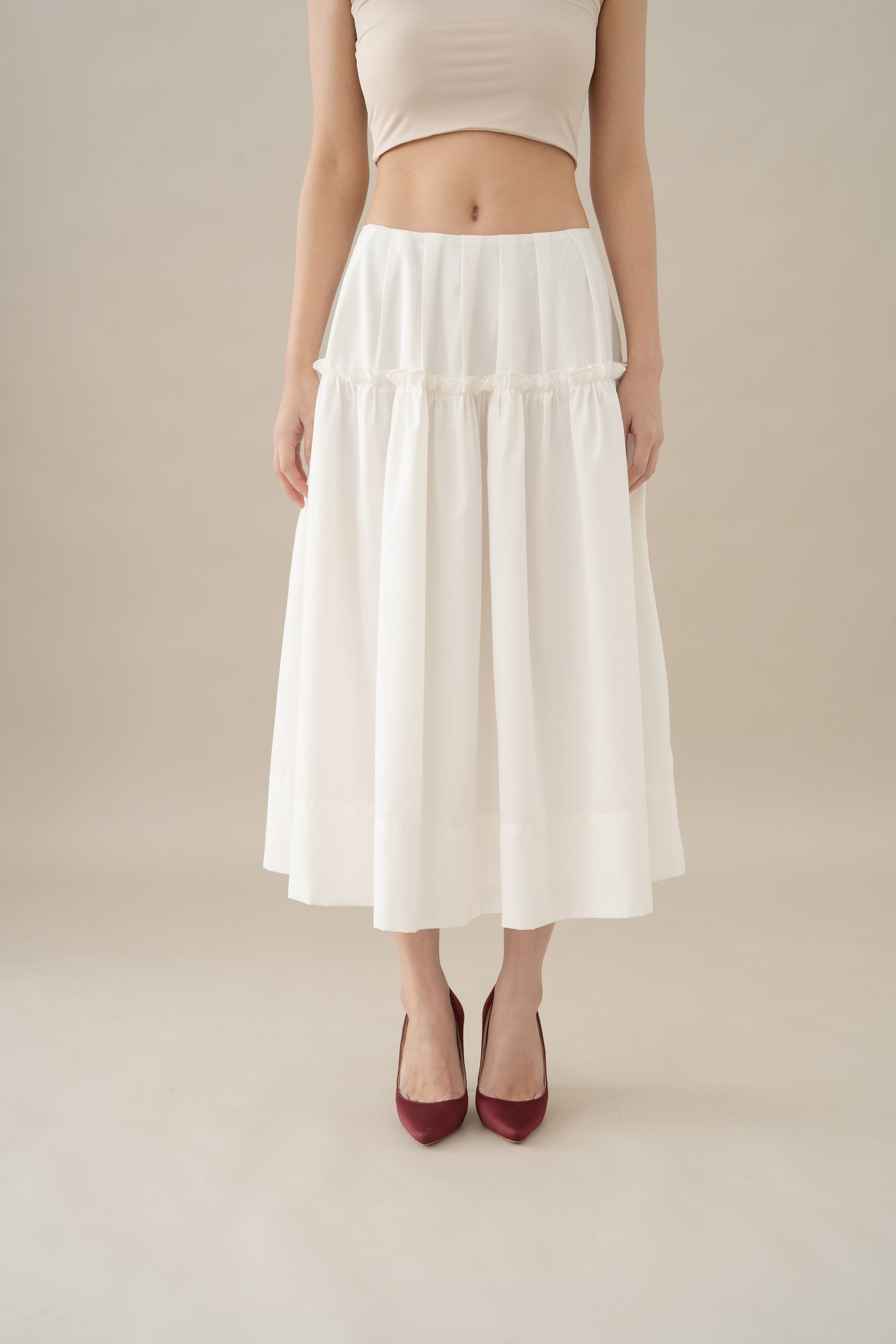 NVR Ruffle Midi Skirt in Buttermilk