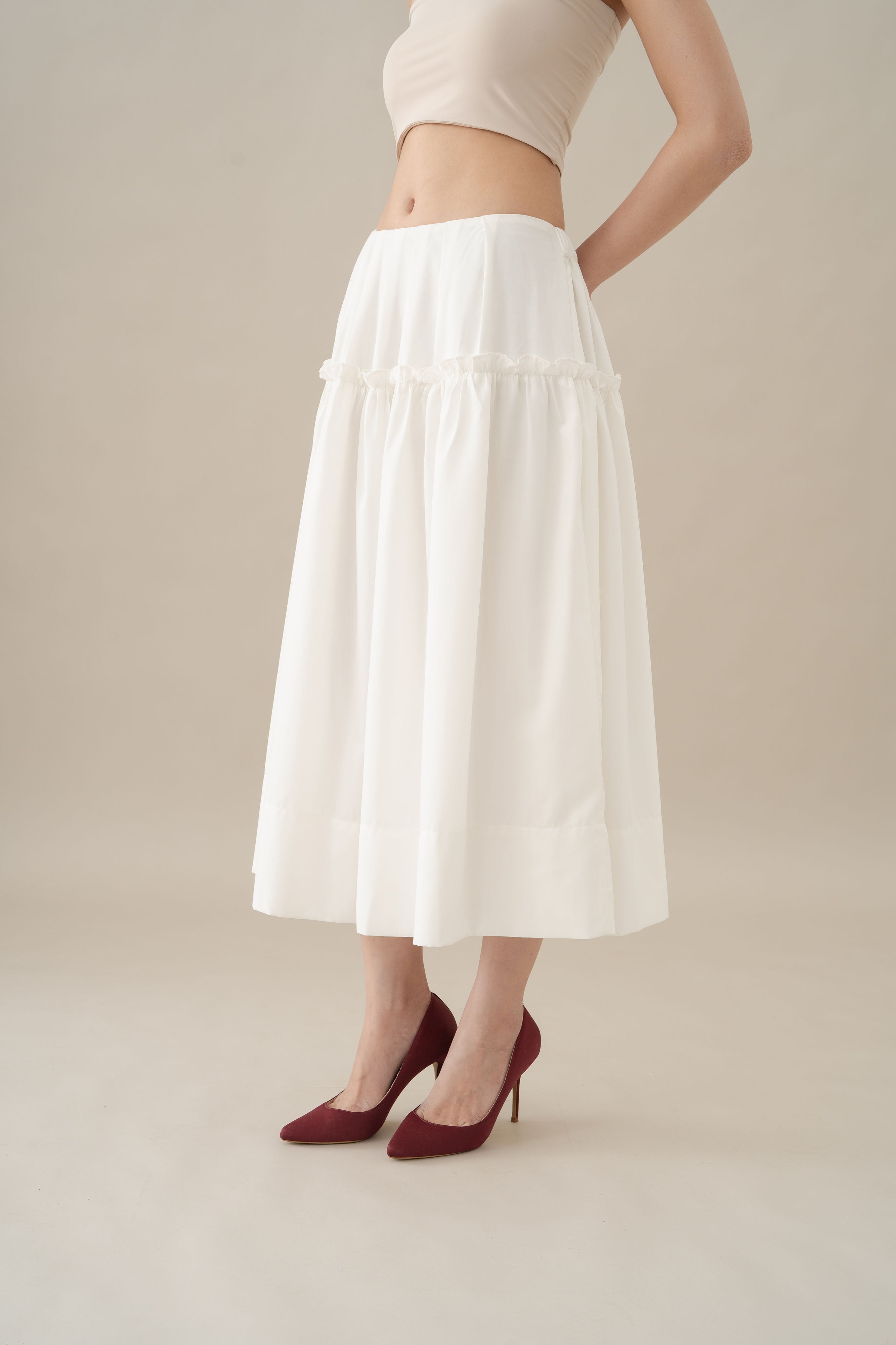 NVR Ruffle Midi Skirt in Buttermilk