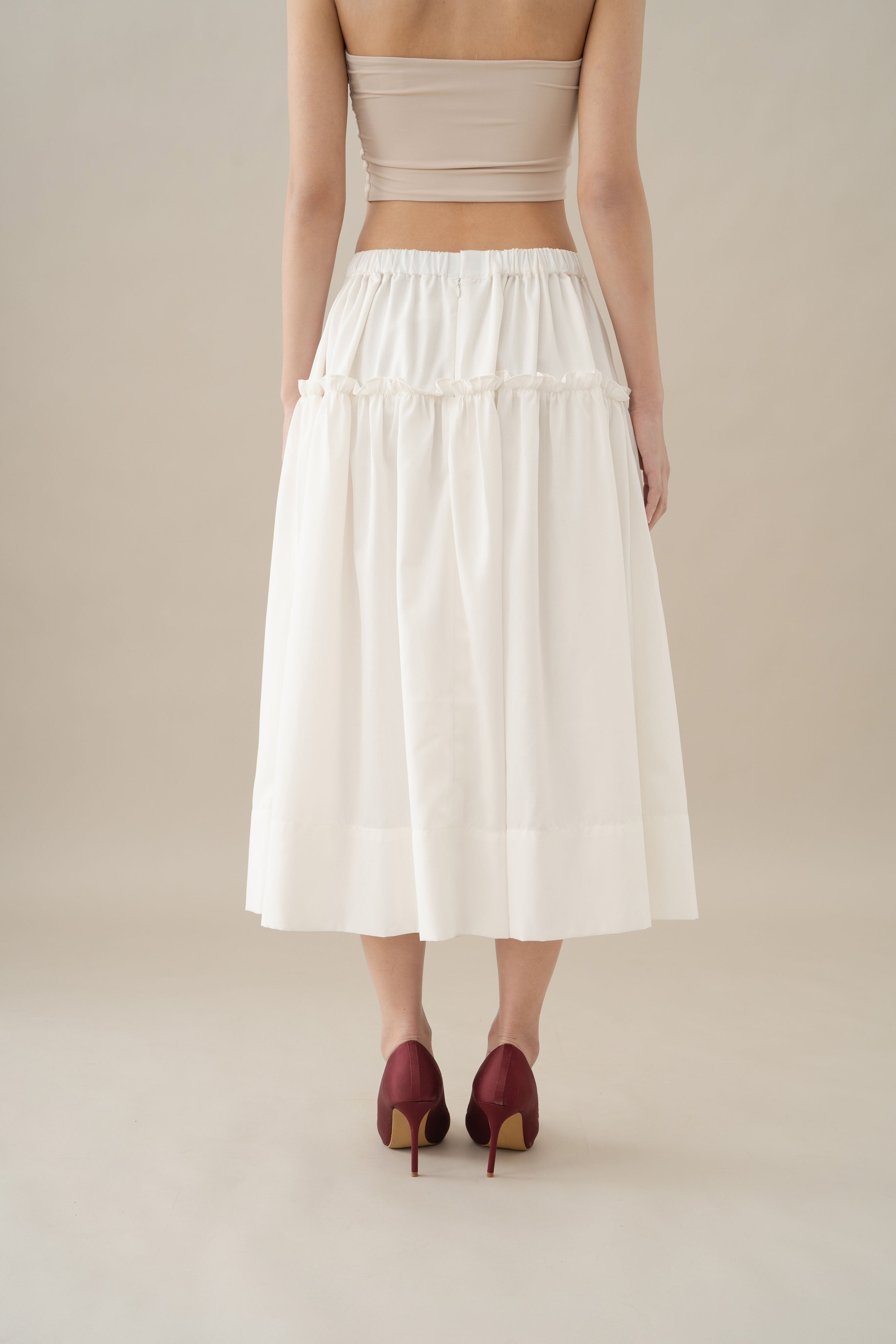 NVR Ruffle Midi Skirt in Buttermilk