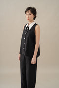 MM Button Sleeveless Top in Licorice