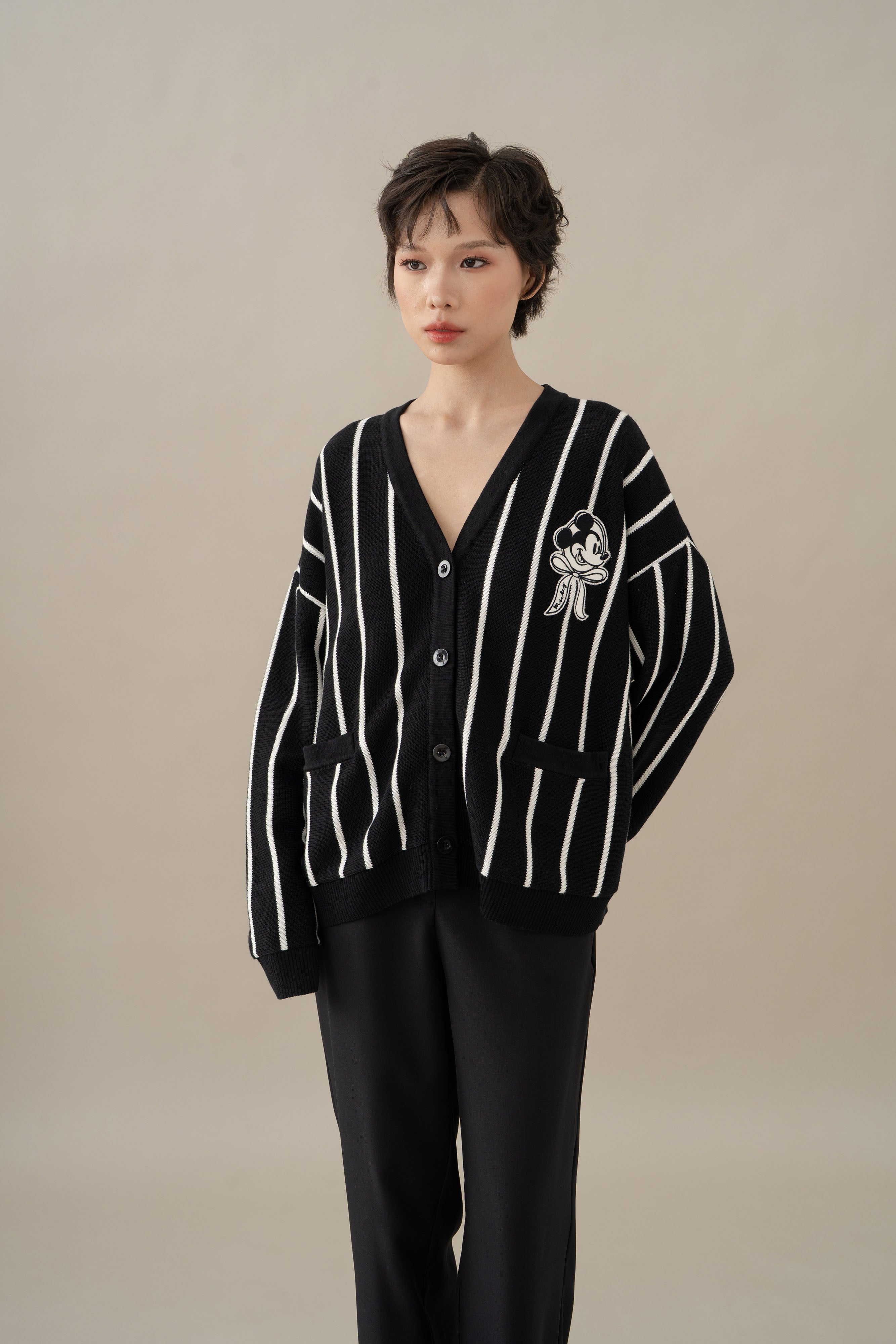 MM Stripe Cardigan in Licorice