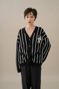 MM Stripe Cardigan in Licorice