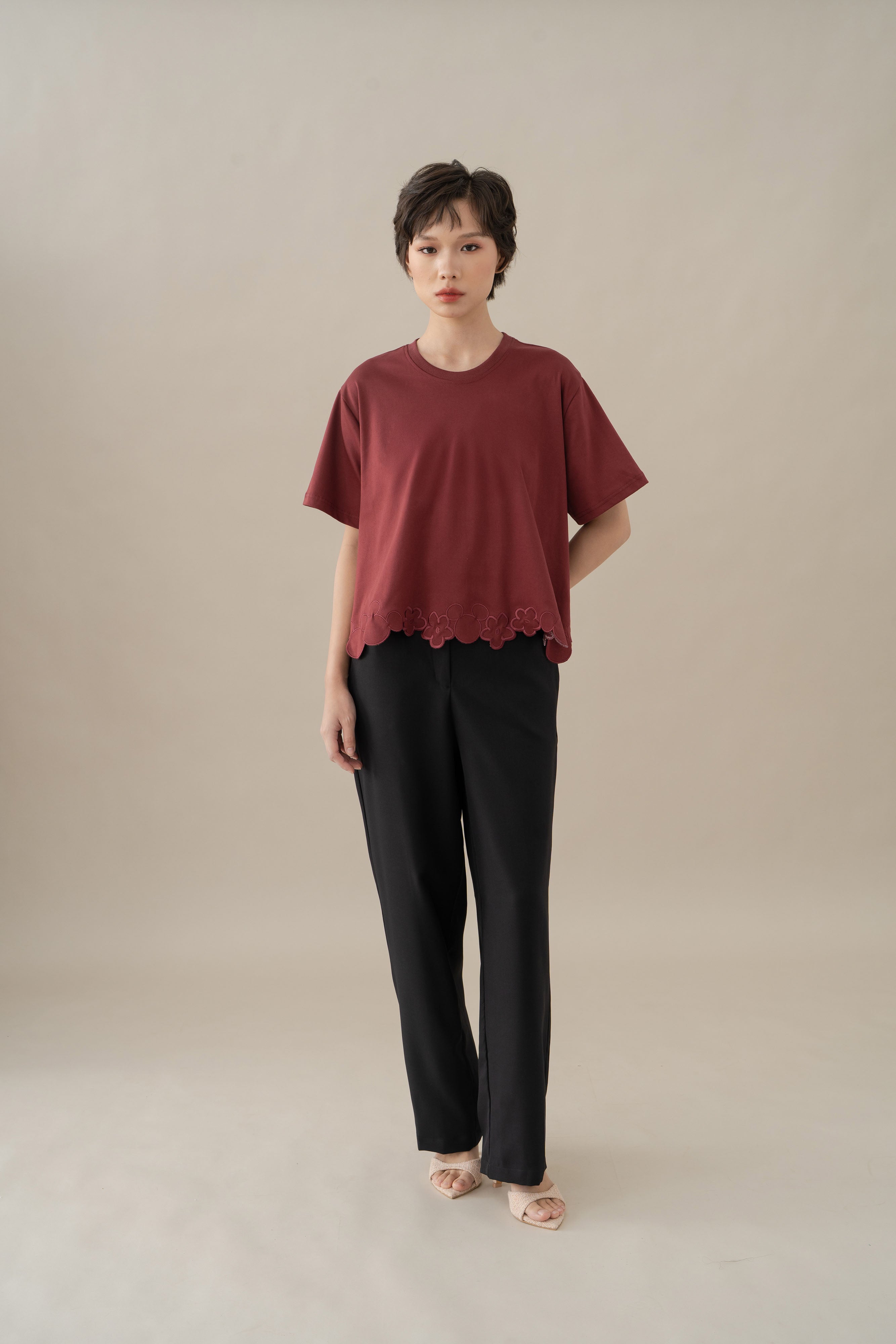 MM Bloom Embroidery Top in Cherry