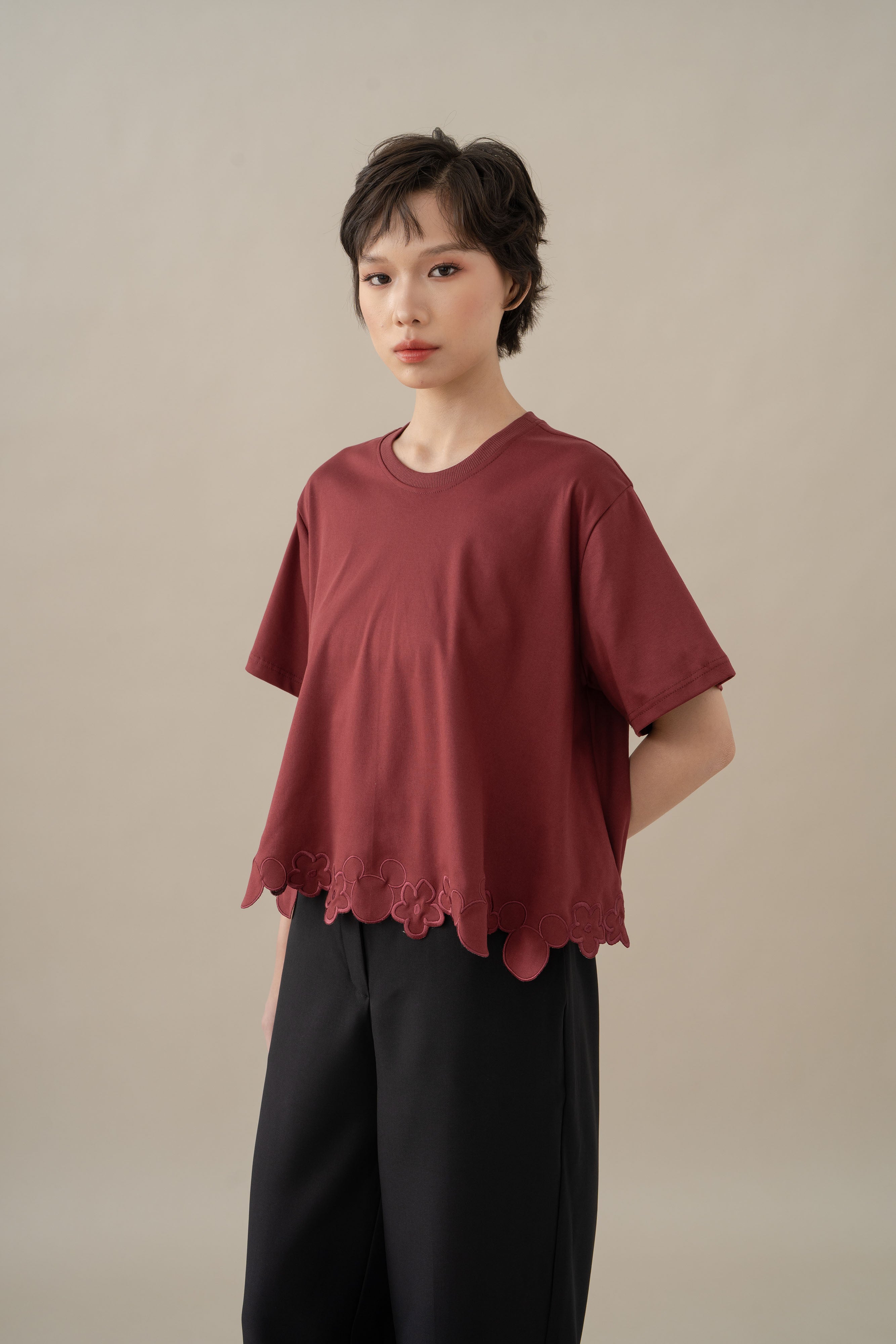 MM Bloom Embroidery Top in Cherry