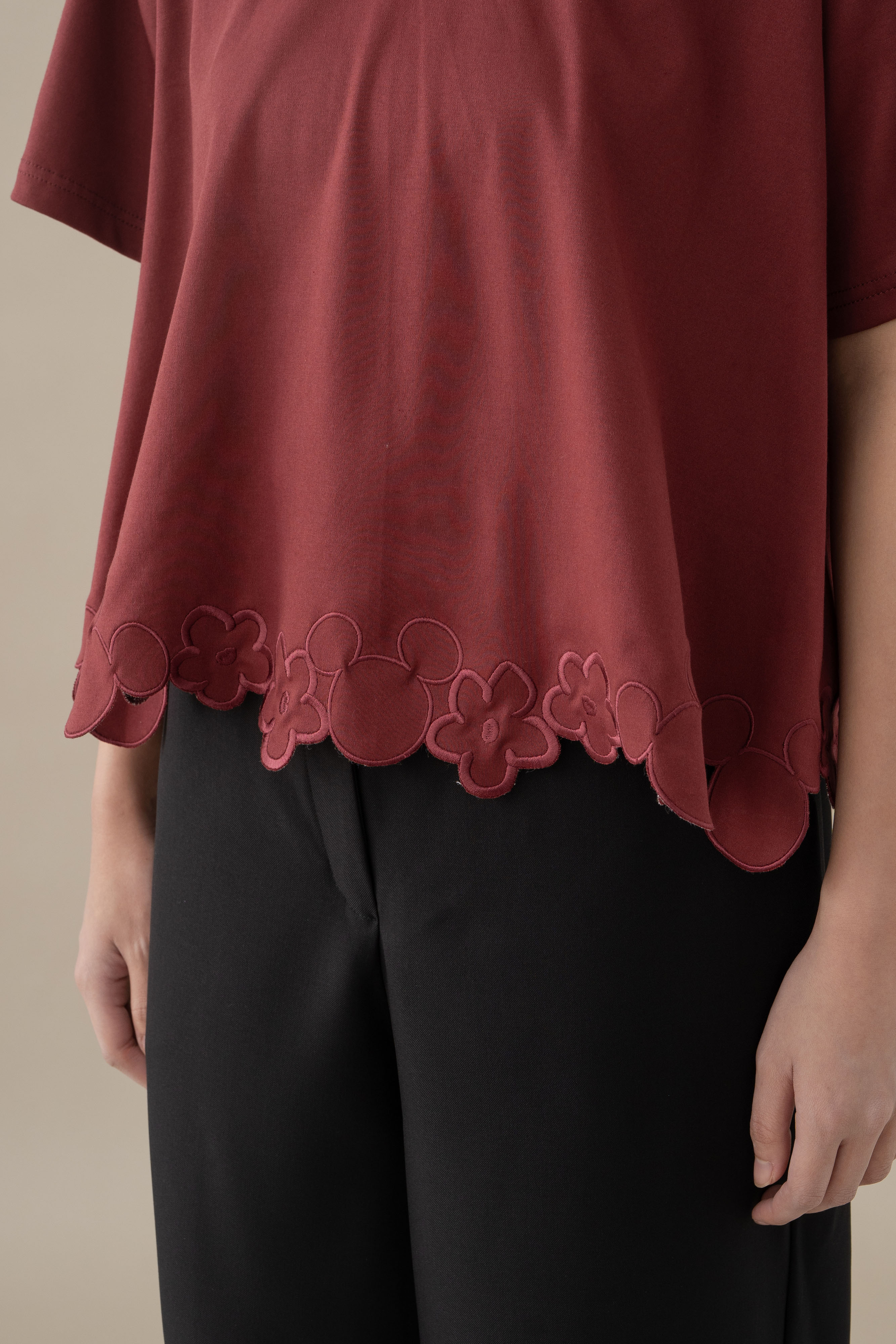 MM Bloom Embroidery Top in Cherry