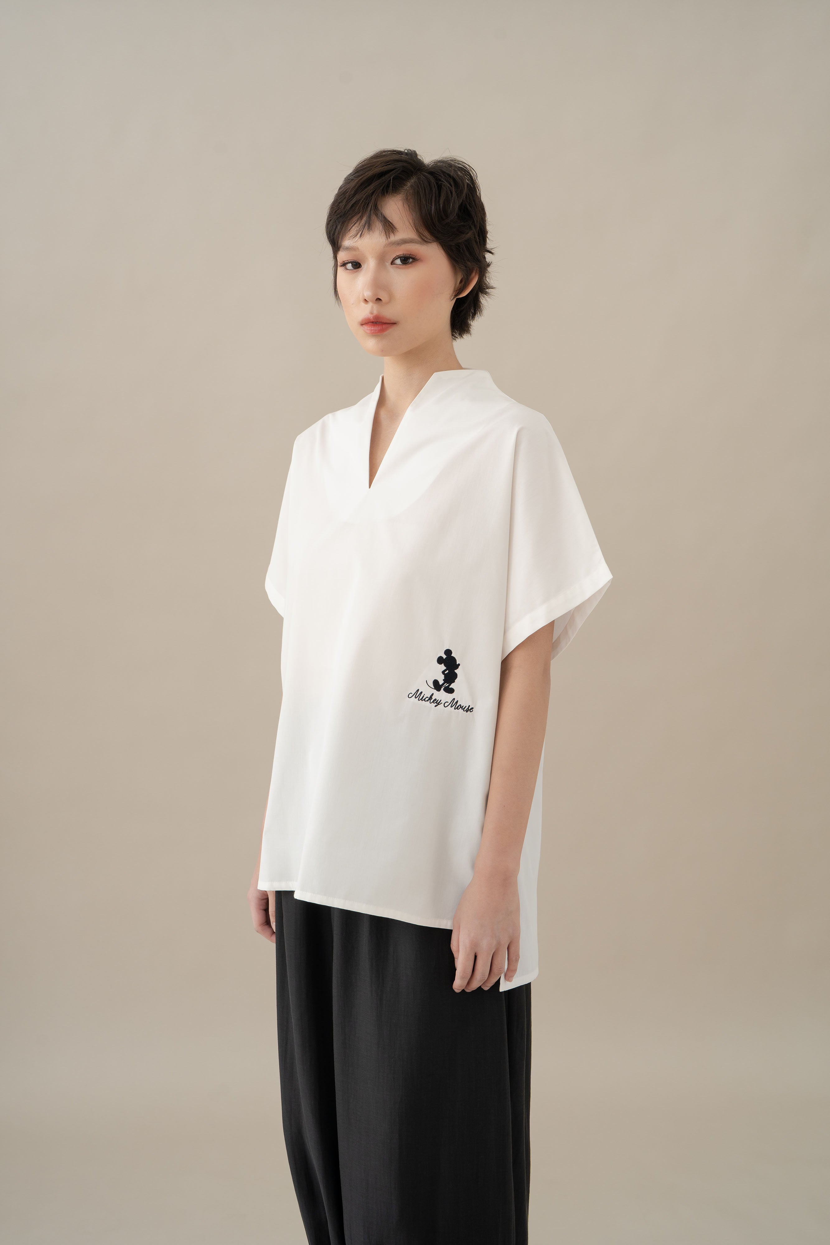 MM High Neck With Embroidery Top in Buttermilk