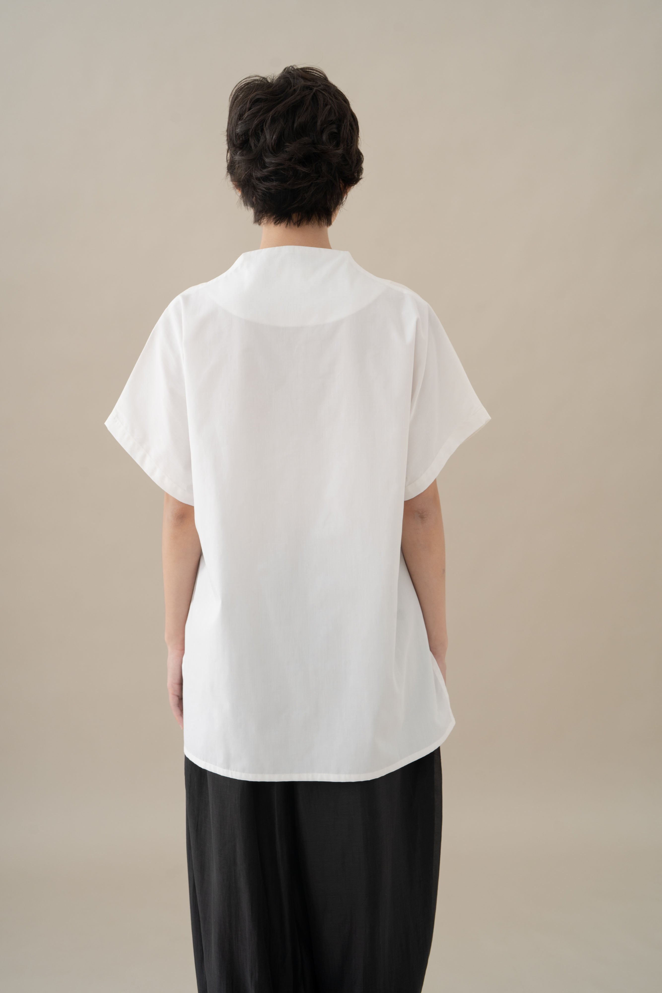 MM High Neck With Embroidery Top in Buttermilk