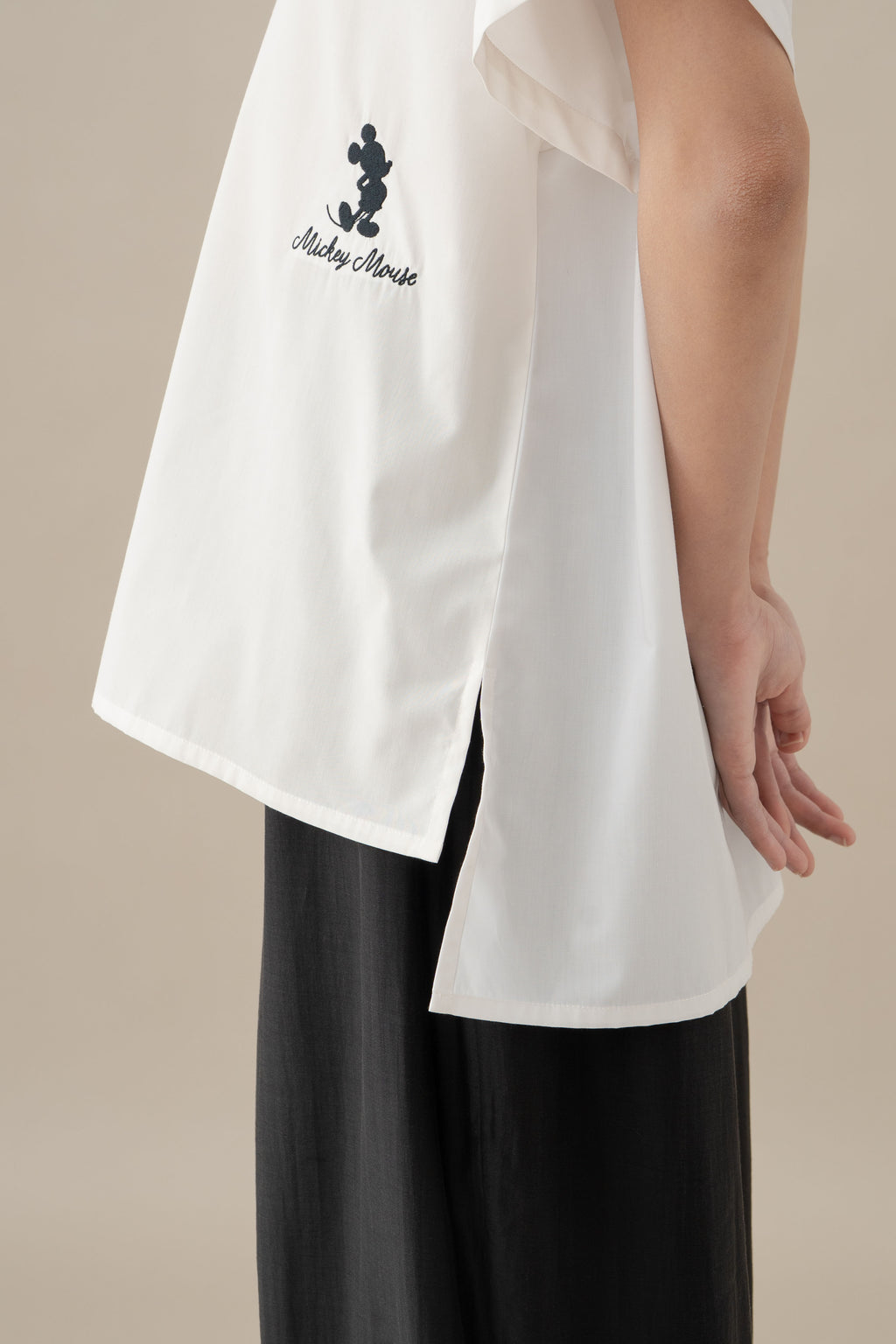 MM High Neck With Embroidery Top in Buttermilk