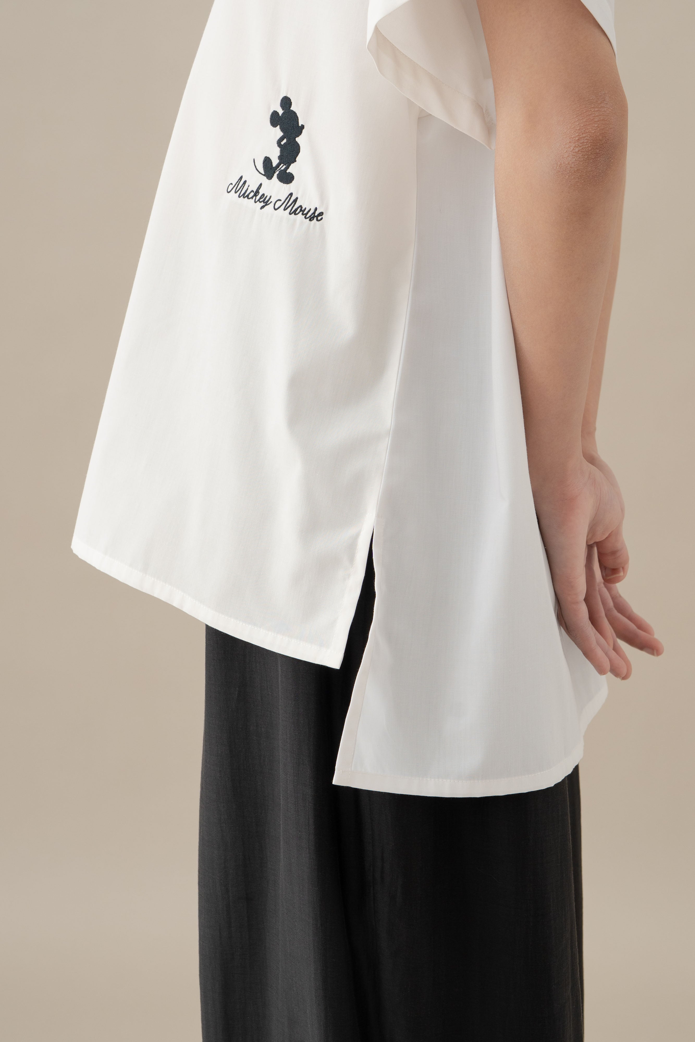 MM High Neck With Embroidery Top in Buttermilk