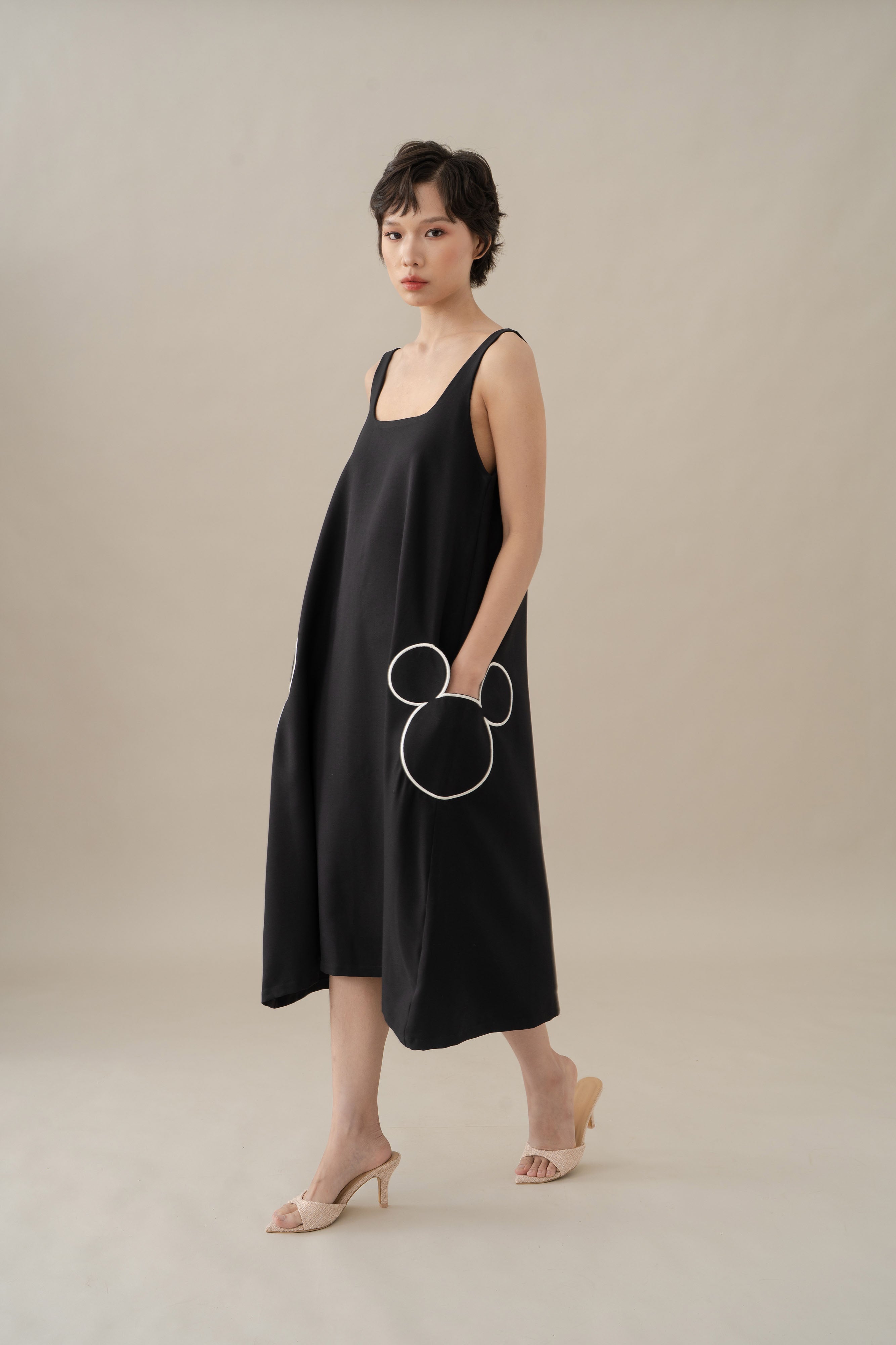 MM Embroidery Pocket Dress in Licorice