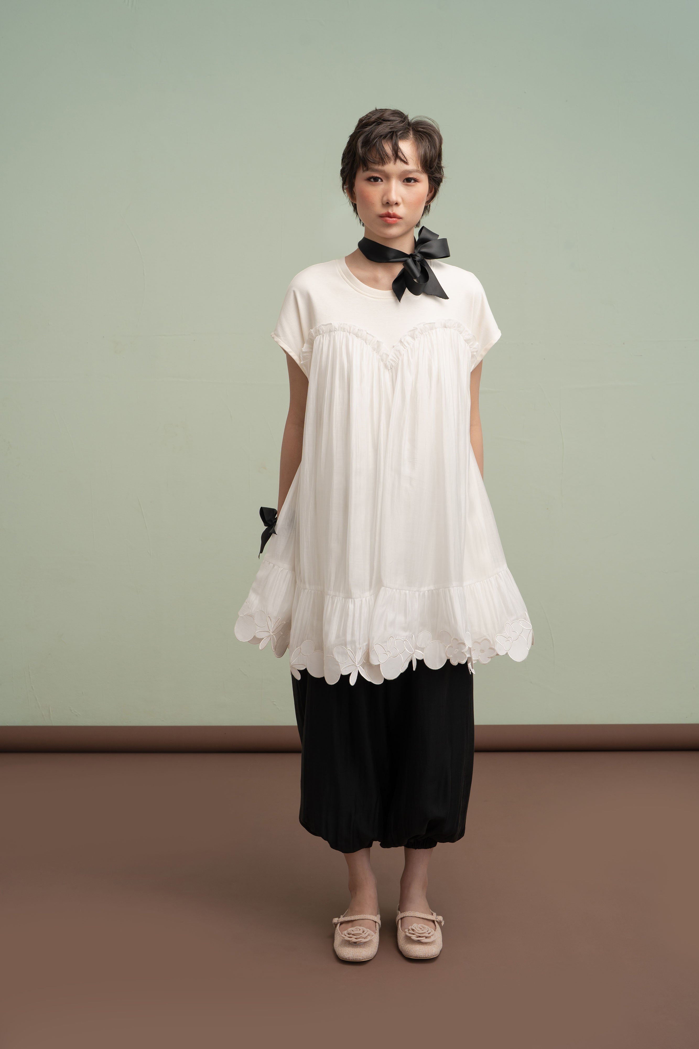 MM Bloom Embroidery Mini Dress in Buttermilk