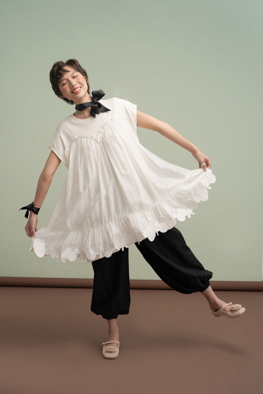 MM Bloom Embroidery Mini Dress in Buttermilk