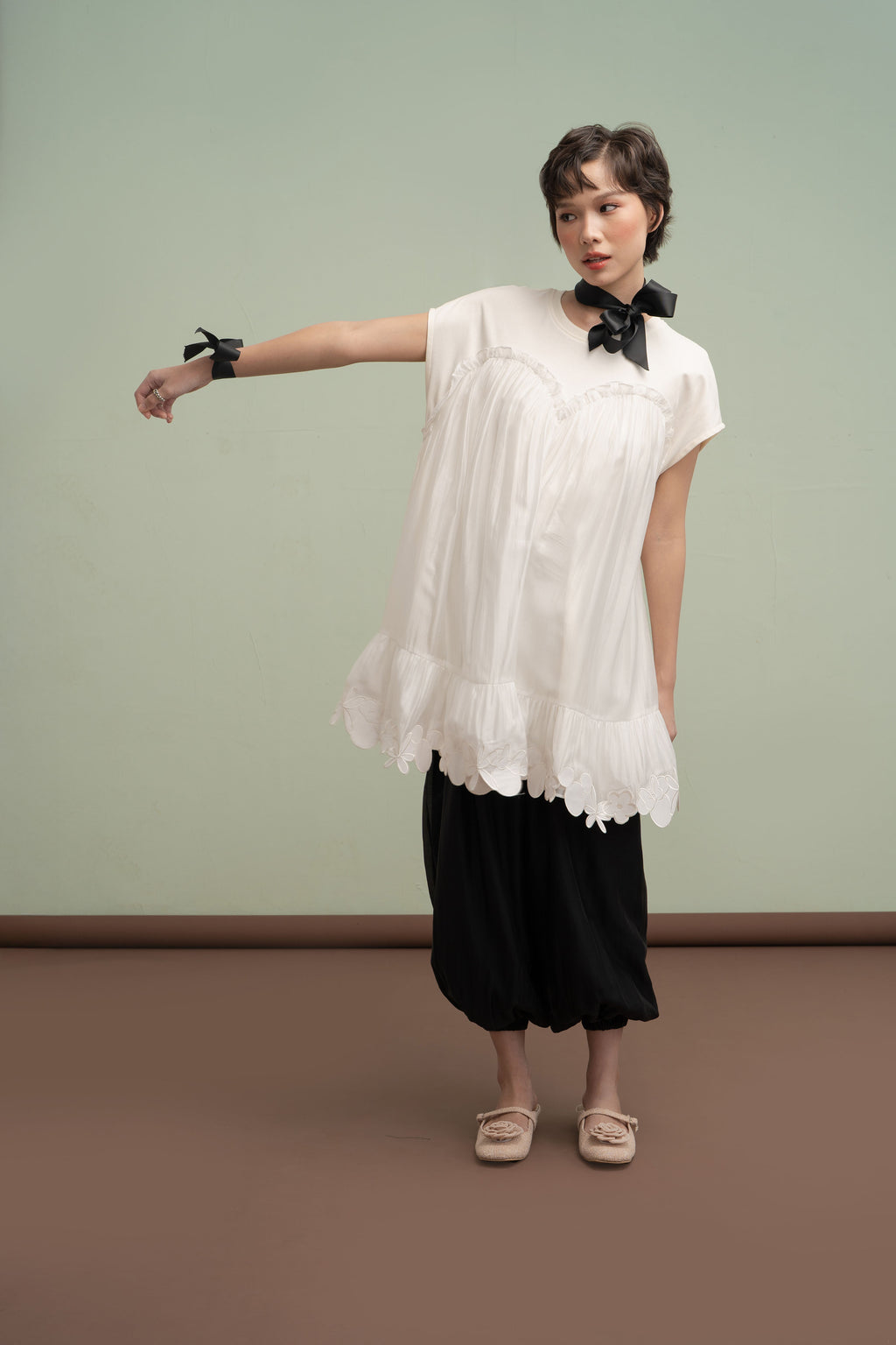 MM Bloom Embroidery Mini Dress in Buttermilk