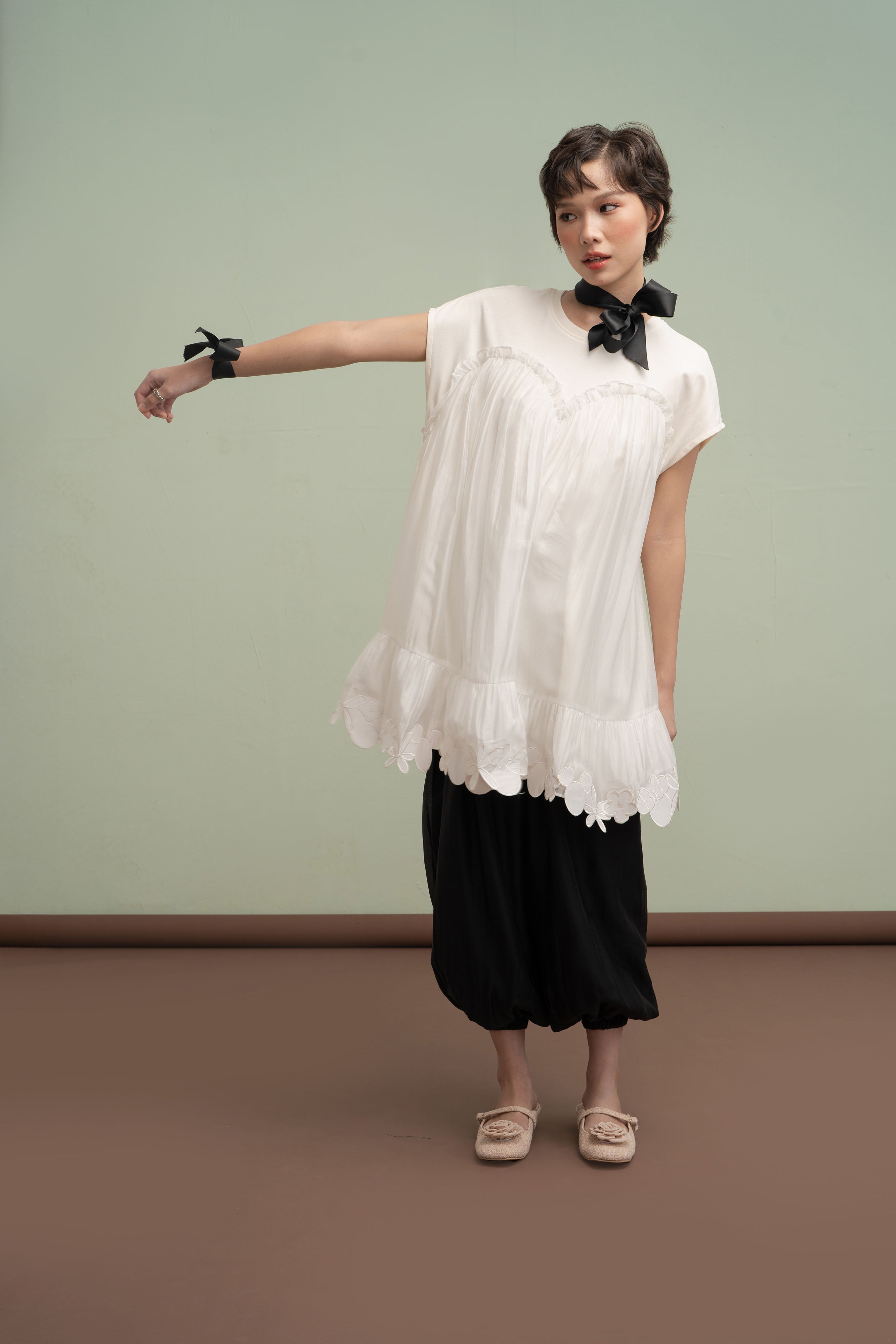 MM Bloom Embroidery Mini Dress in Buttermilk