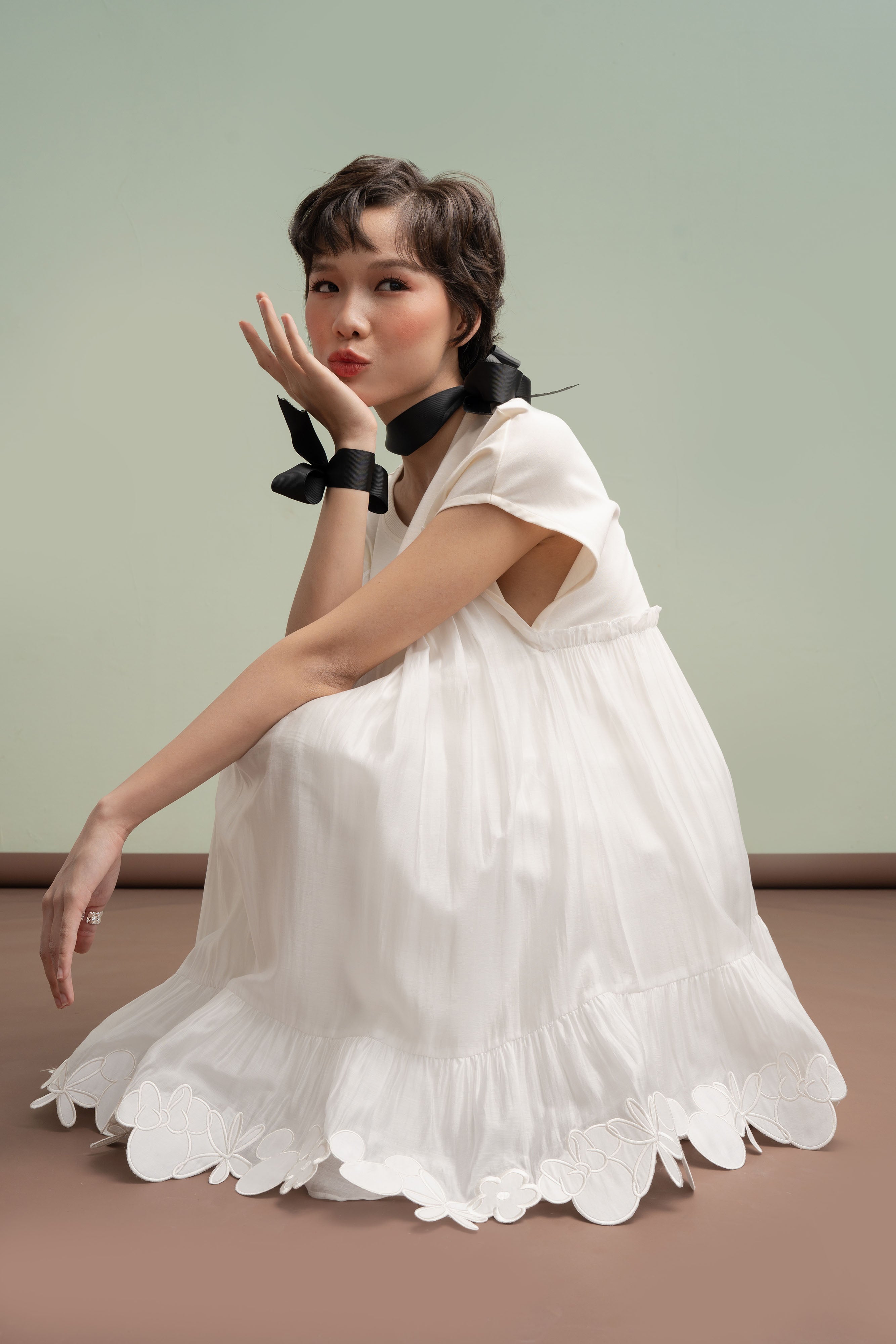 MM Bloom Embroidery Mini Dress in Buttermilk