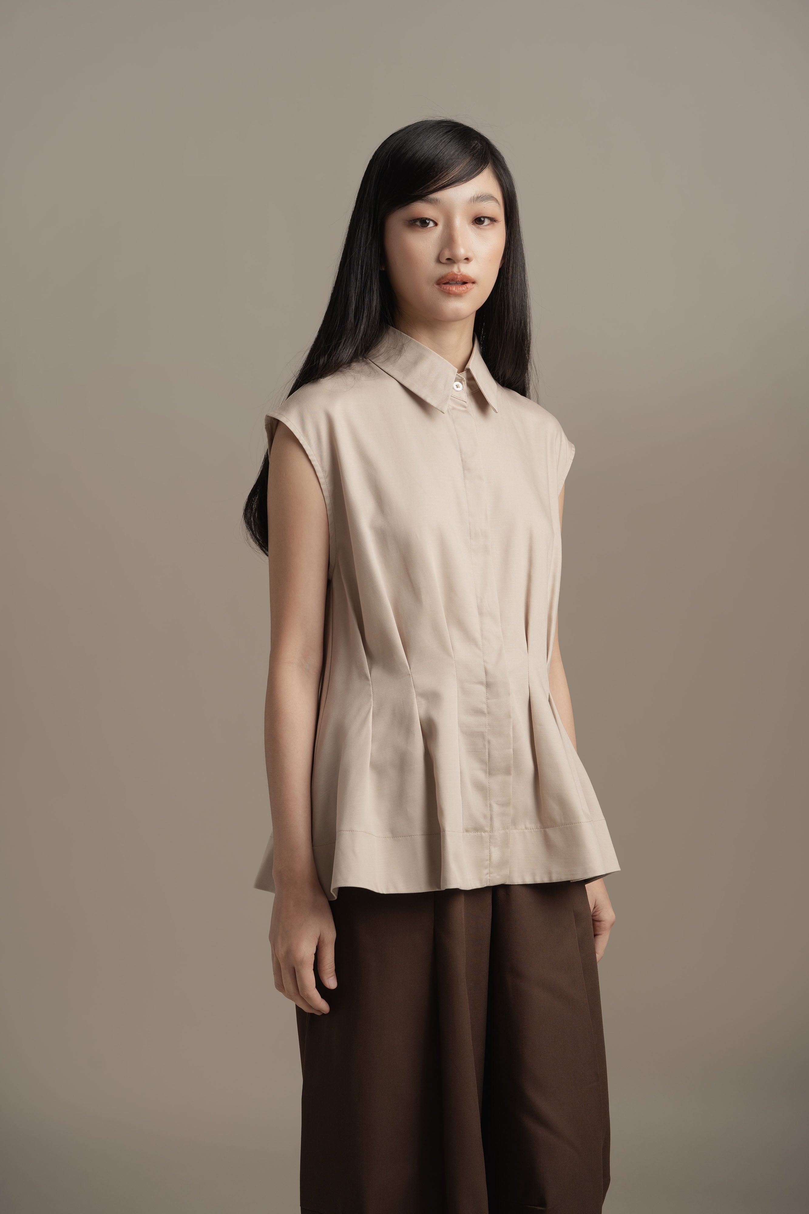 BL Peplum Shirt in Khaki (Shipment Date: 5 May - 18 May 2026)