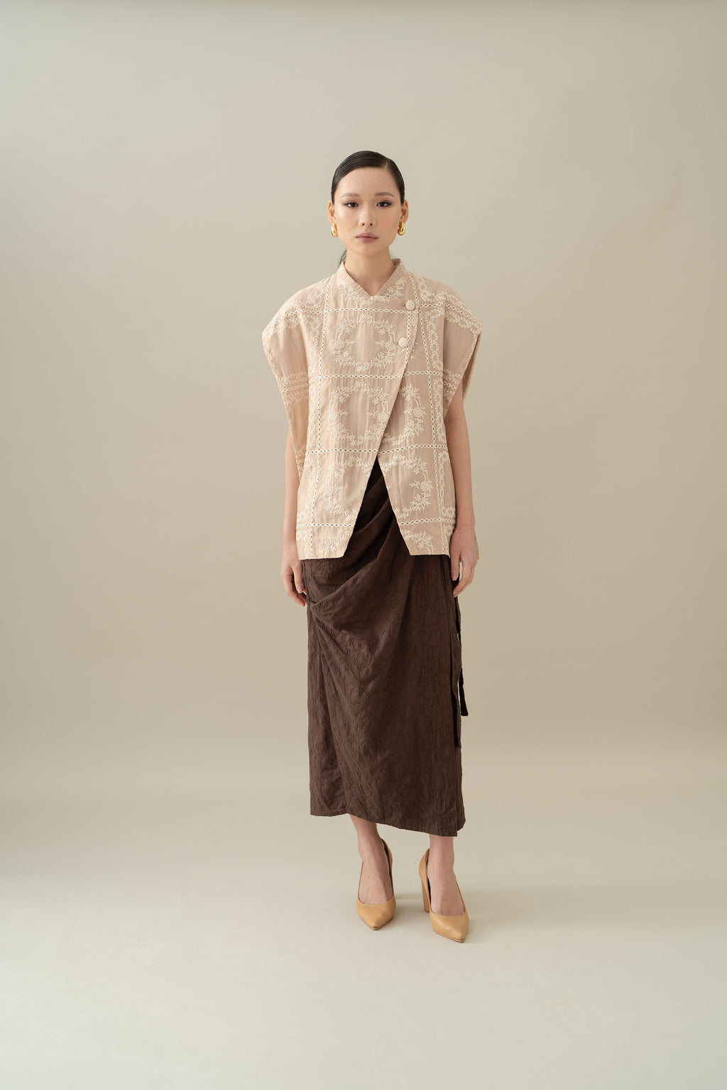 Lembayung Embroidery Wrap Skirt in Espresso