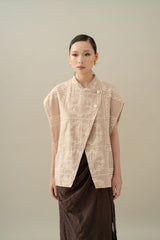 Lembayung Asymmetric Embroidery Top in Cream (Ready Shipment 11-25 March 2025)