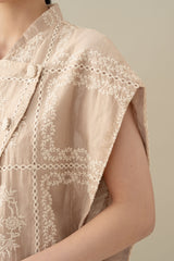 Lembayung Asymmetric Embroidery Top in Cream (Ready Shipment 11-25 March 2025)