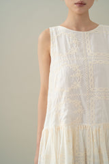 Lembayung Embroidery Sleeveless Dress in Buttermilk (Ready Shipment 11-25 March 2025)